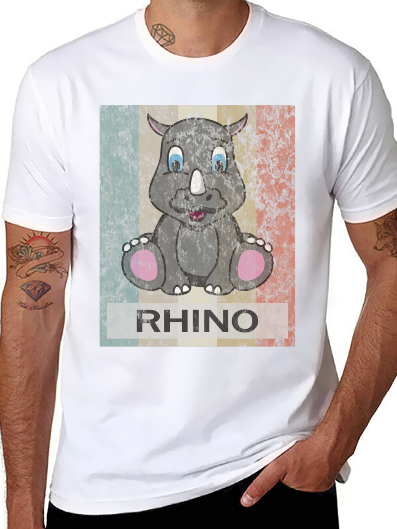 Black Retro Rhino Graphic T-Shirt - Men's Black Tee view 8