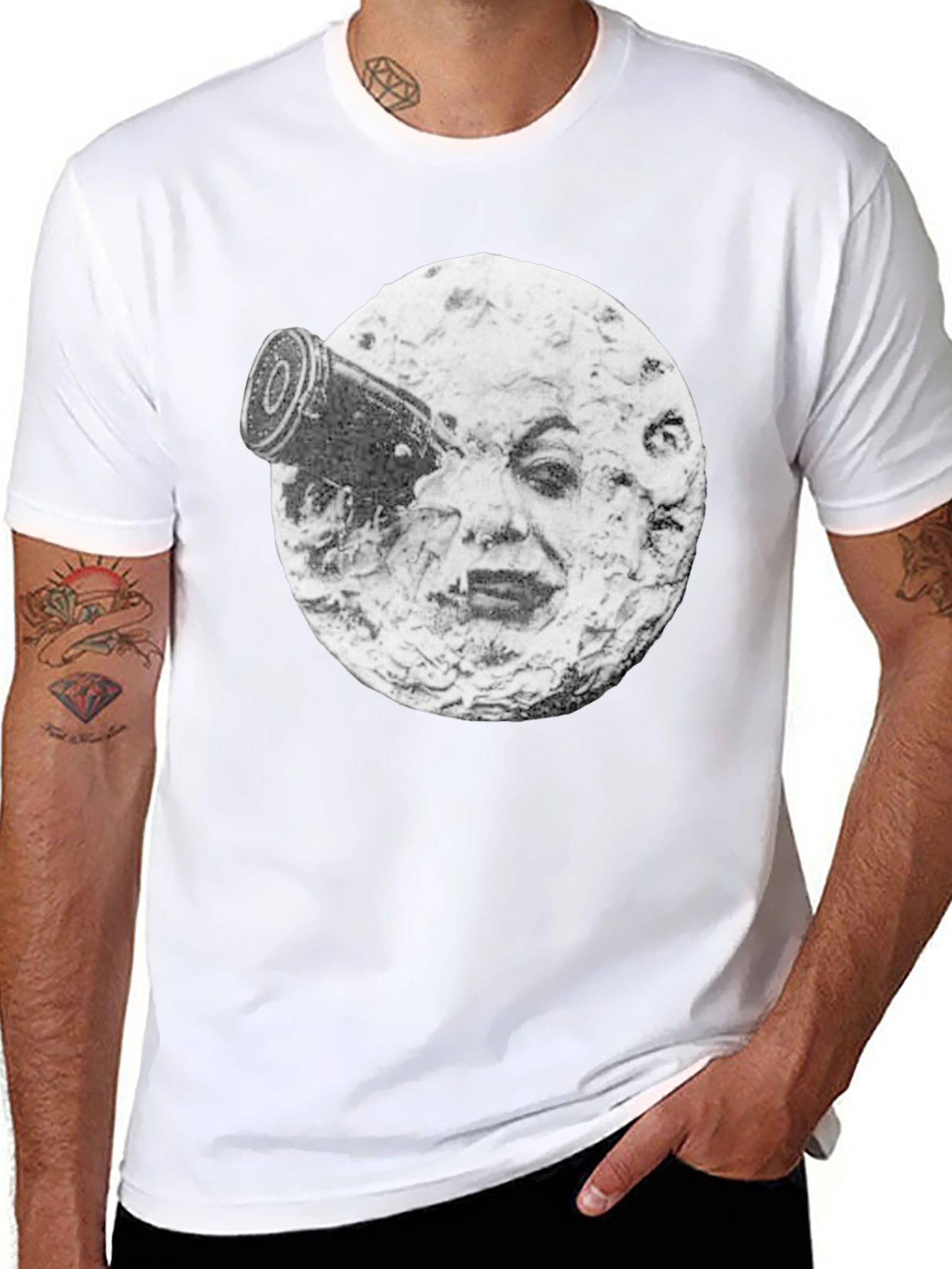 Black A Trip to the Moon T-Shirt, Black Crew Neck view 8
