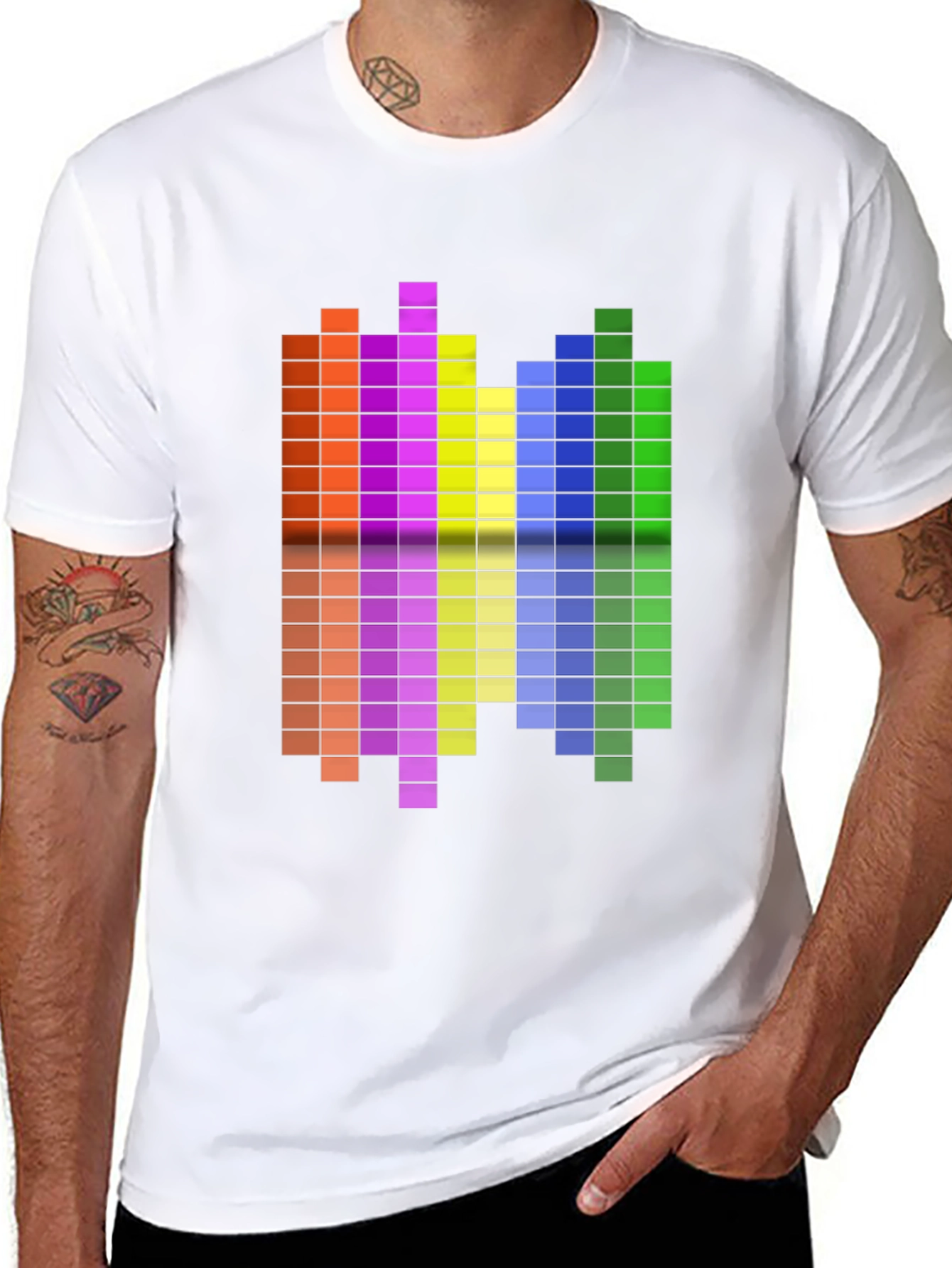 Black Retro Pixel Equalizer Graphic Tee - Black Cotton Shirt view 8