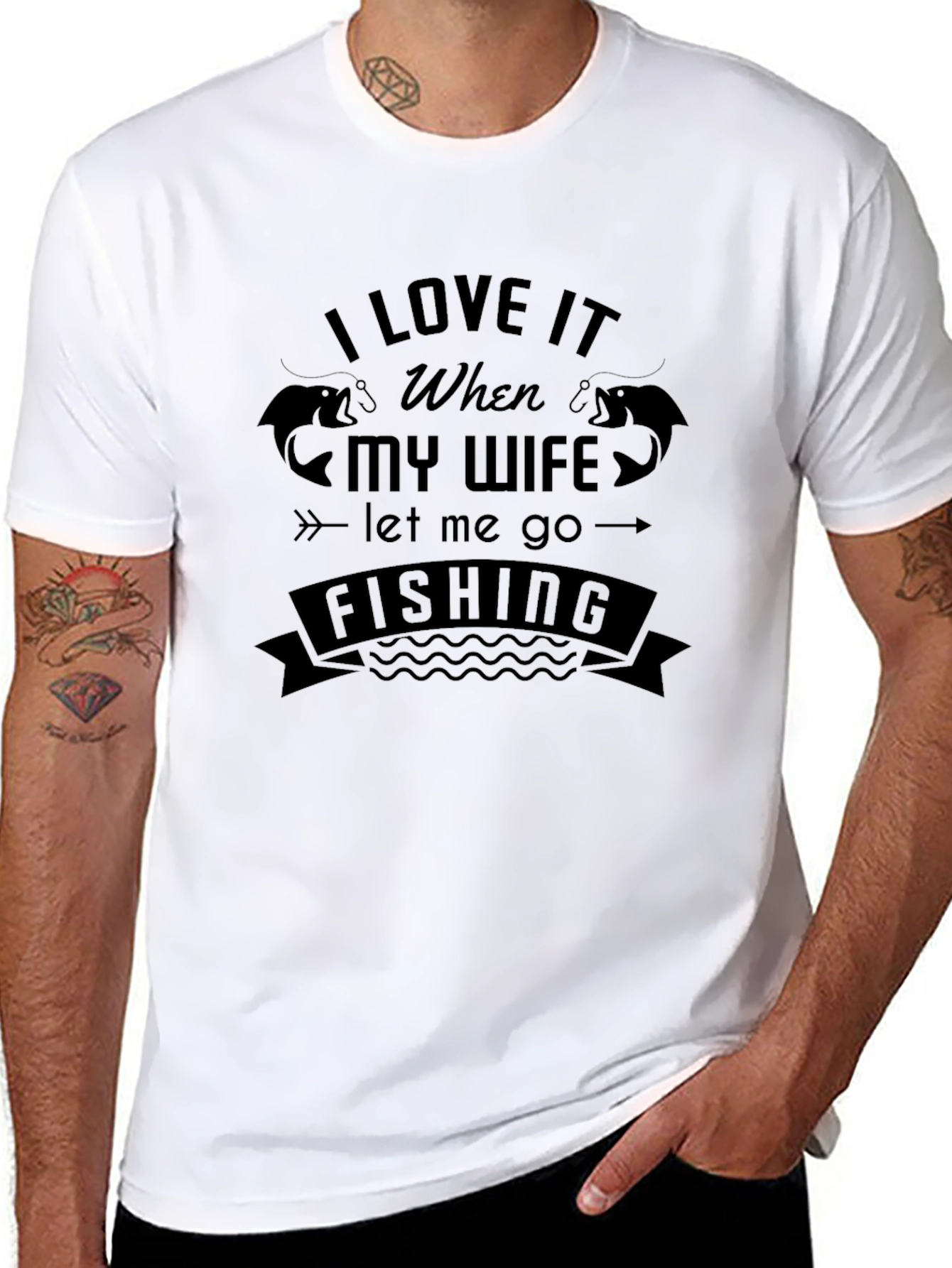 Black Fishing Lover's T-Shirt: Happy Wife, Happy Fishing! view 8