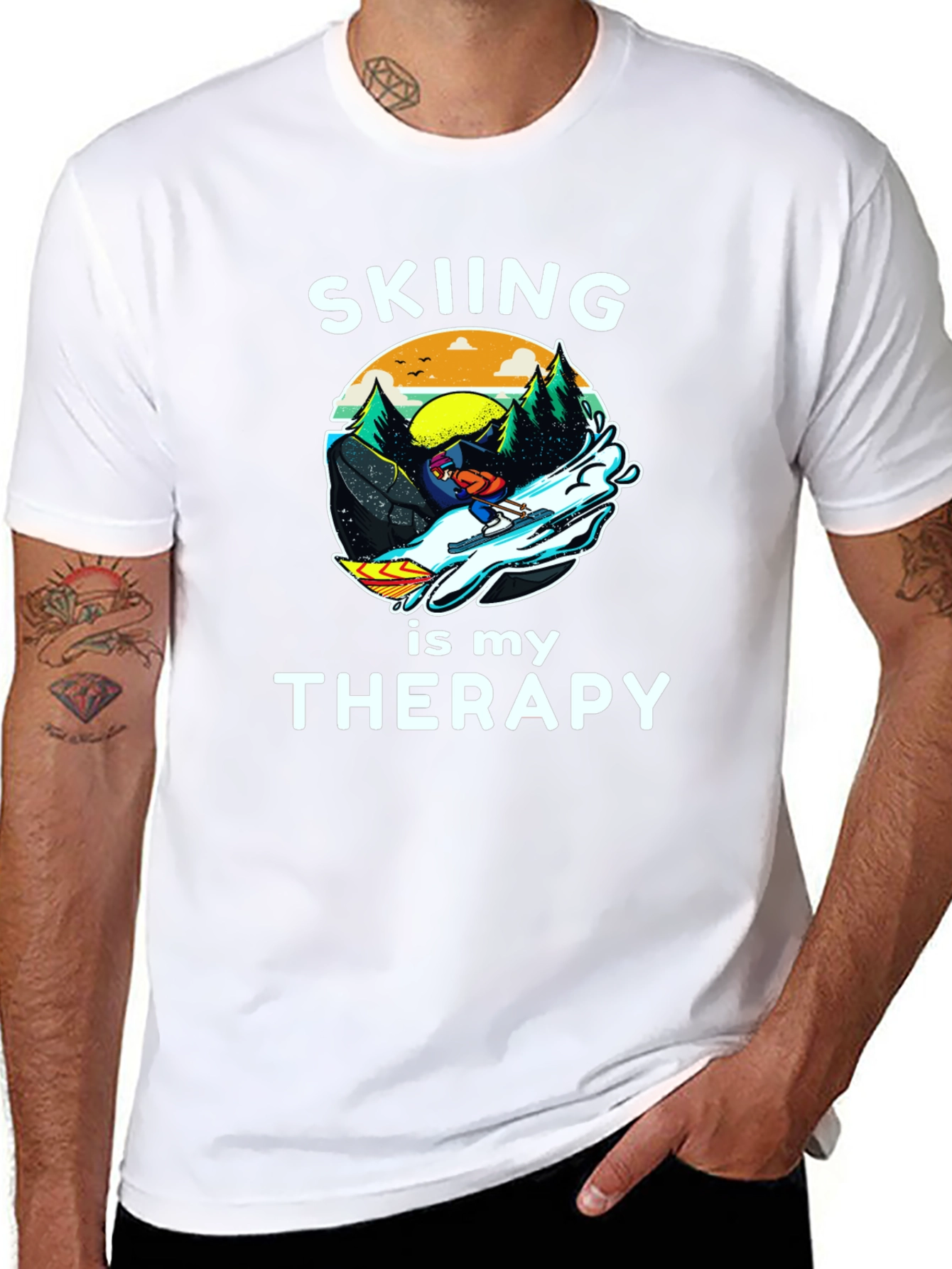 Black Skiing is My Therapy Graphic T-Shirt view 8