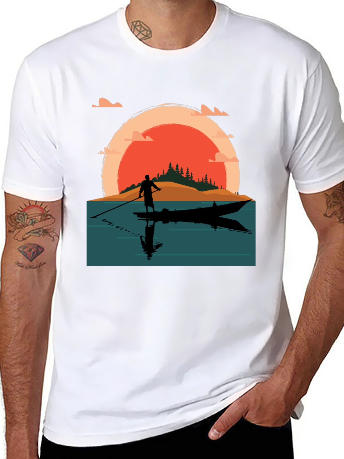 Black Sunset Paddle Board T-Shirt view 8