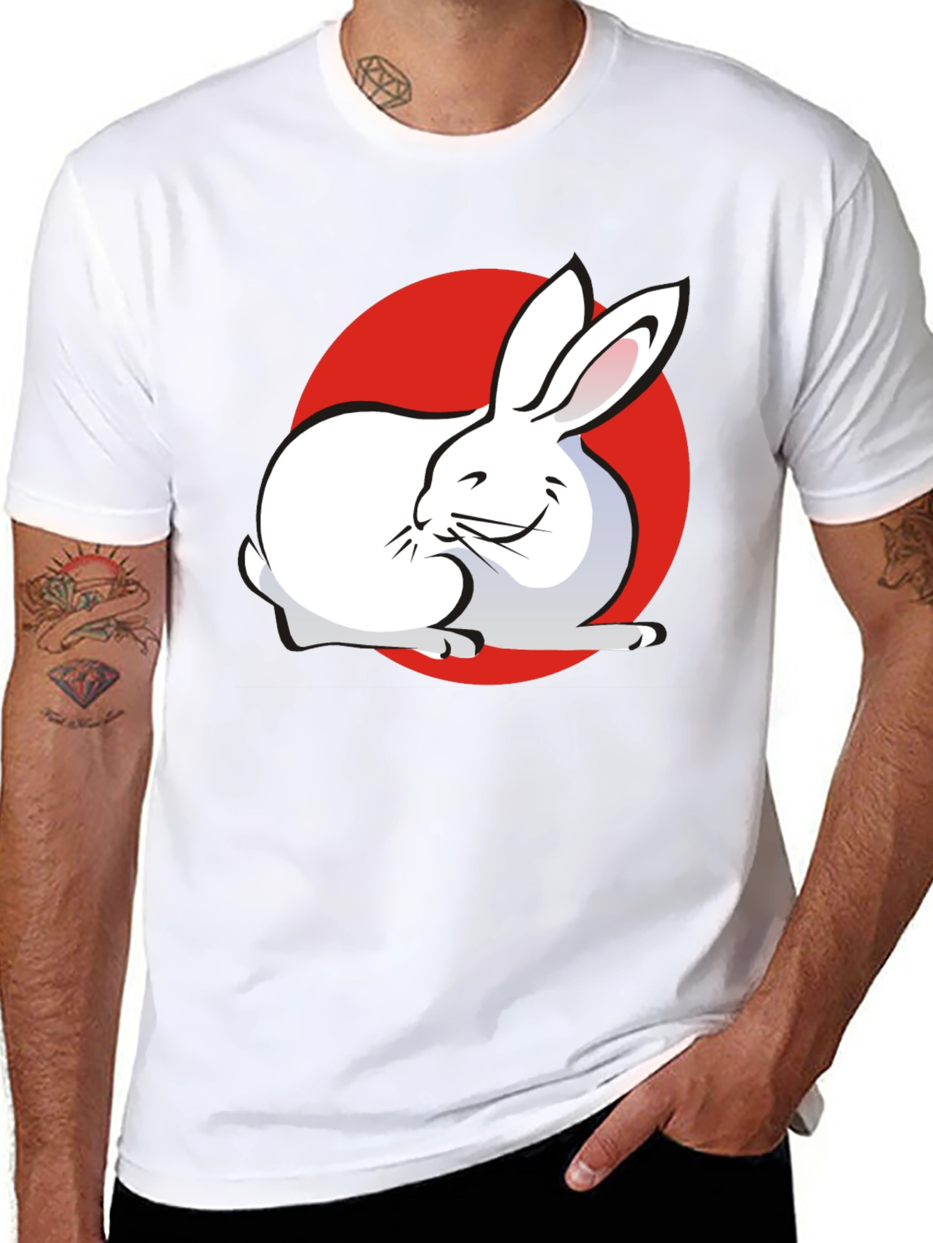 Black Rabbit & Red Circle Graphic Black T-Shirt view 8