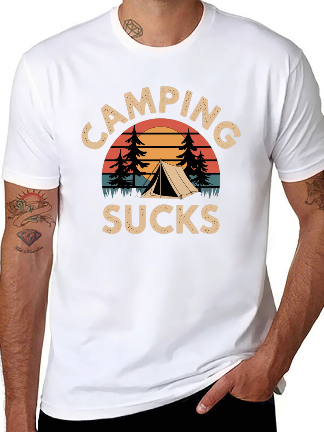 Black Camping Sucks Graphic Tee - Outdoor Humor Shirt view 8