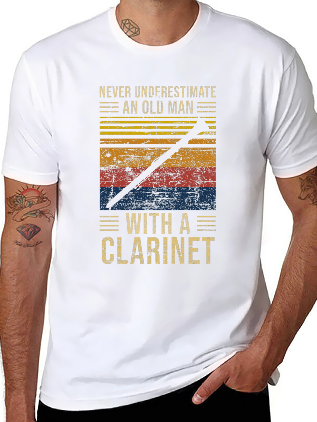 Black Never Underestimate Old Man with Clarinet T-Shirt view 8