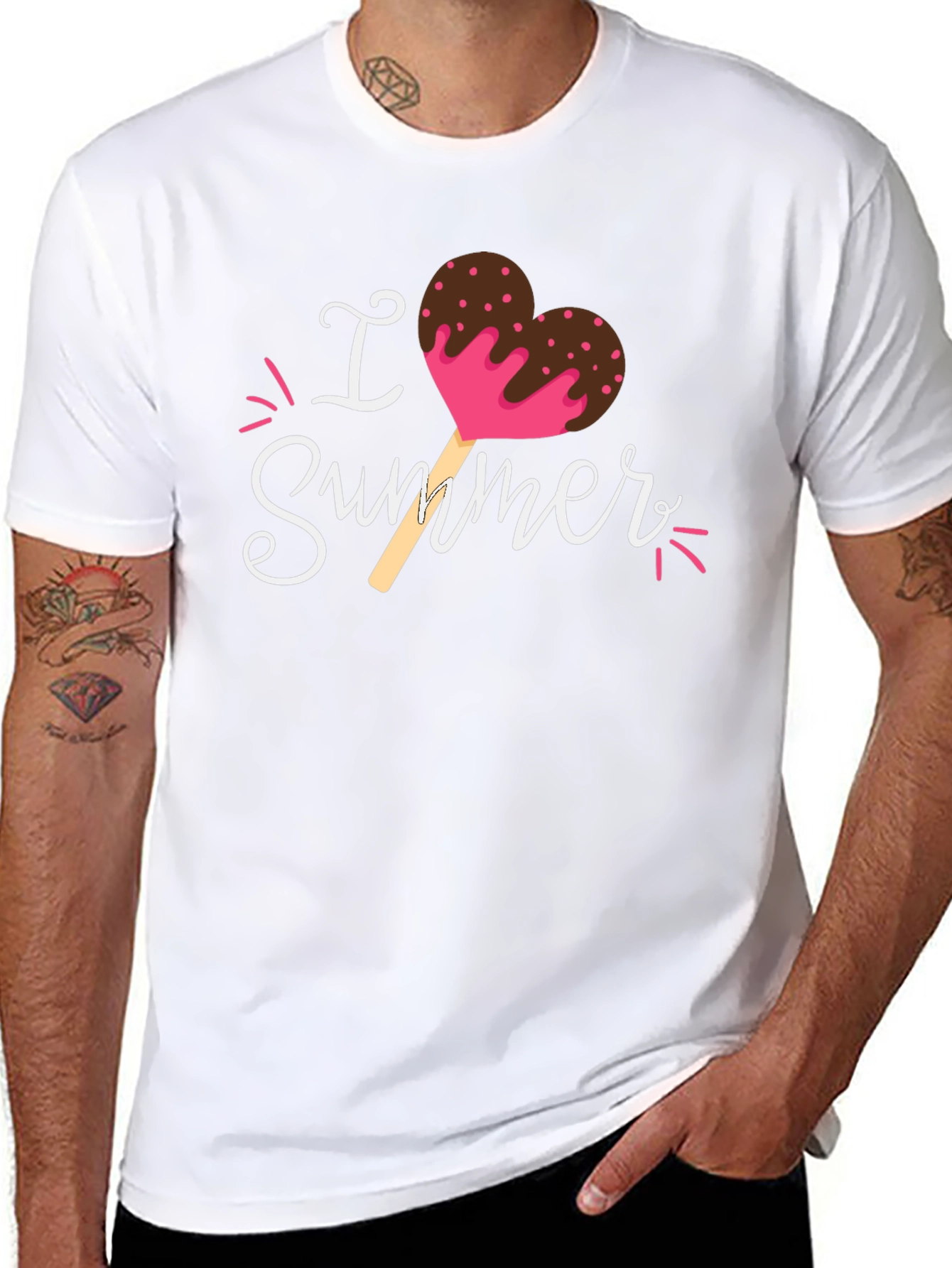 Black I Love Summer Heart Ice Cream Graphic T-Shirt view 8