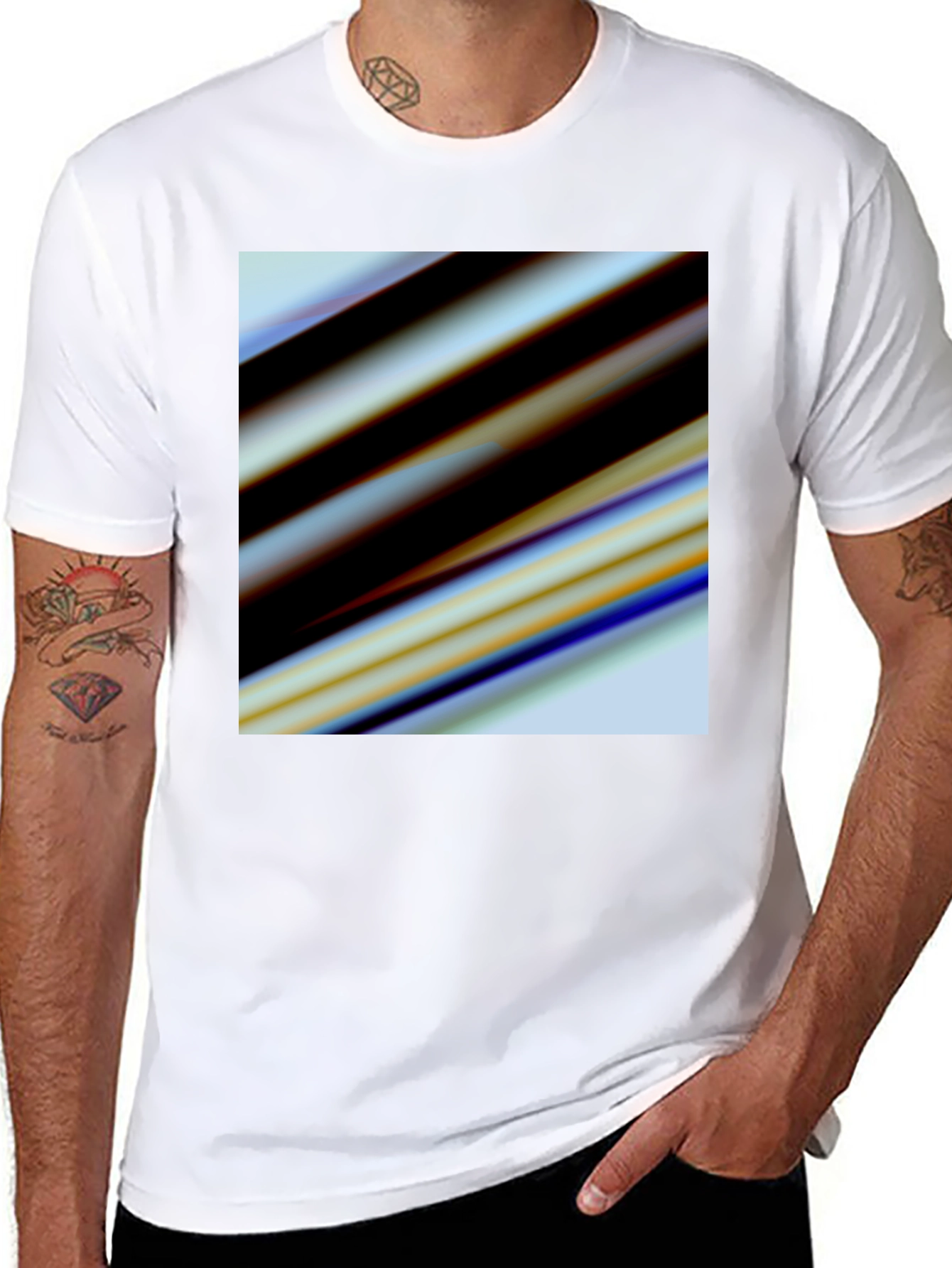 Black Abstract Stripe Graphic Black T-Shirt view 8