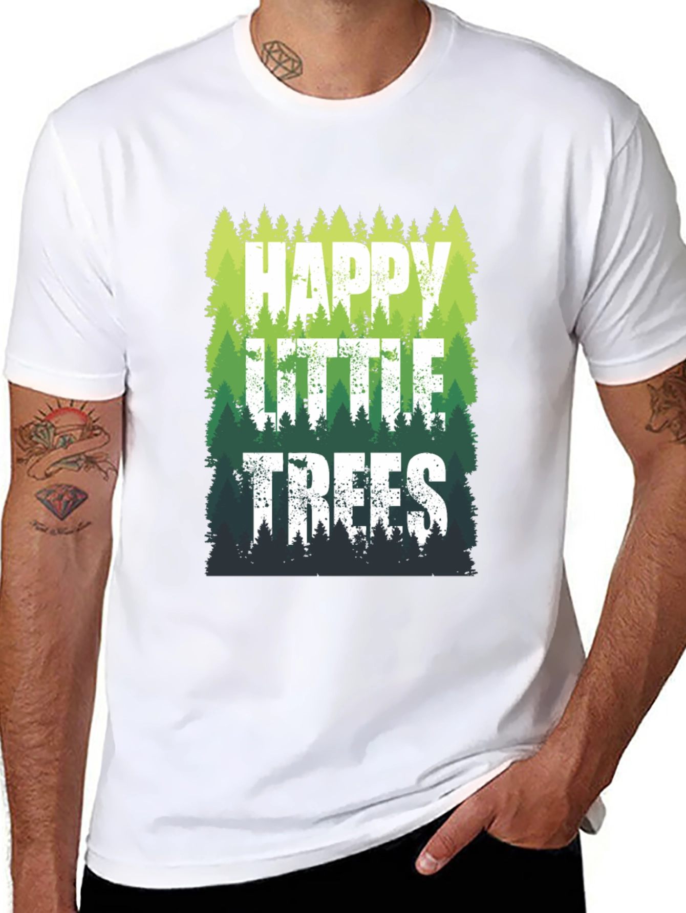 Black Happy Little Trees Graphic T-Shirt view 8