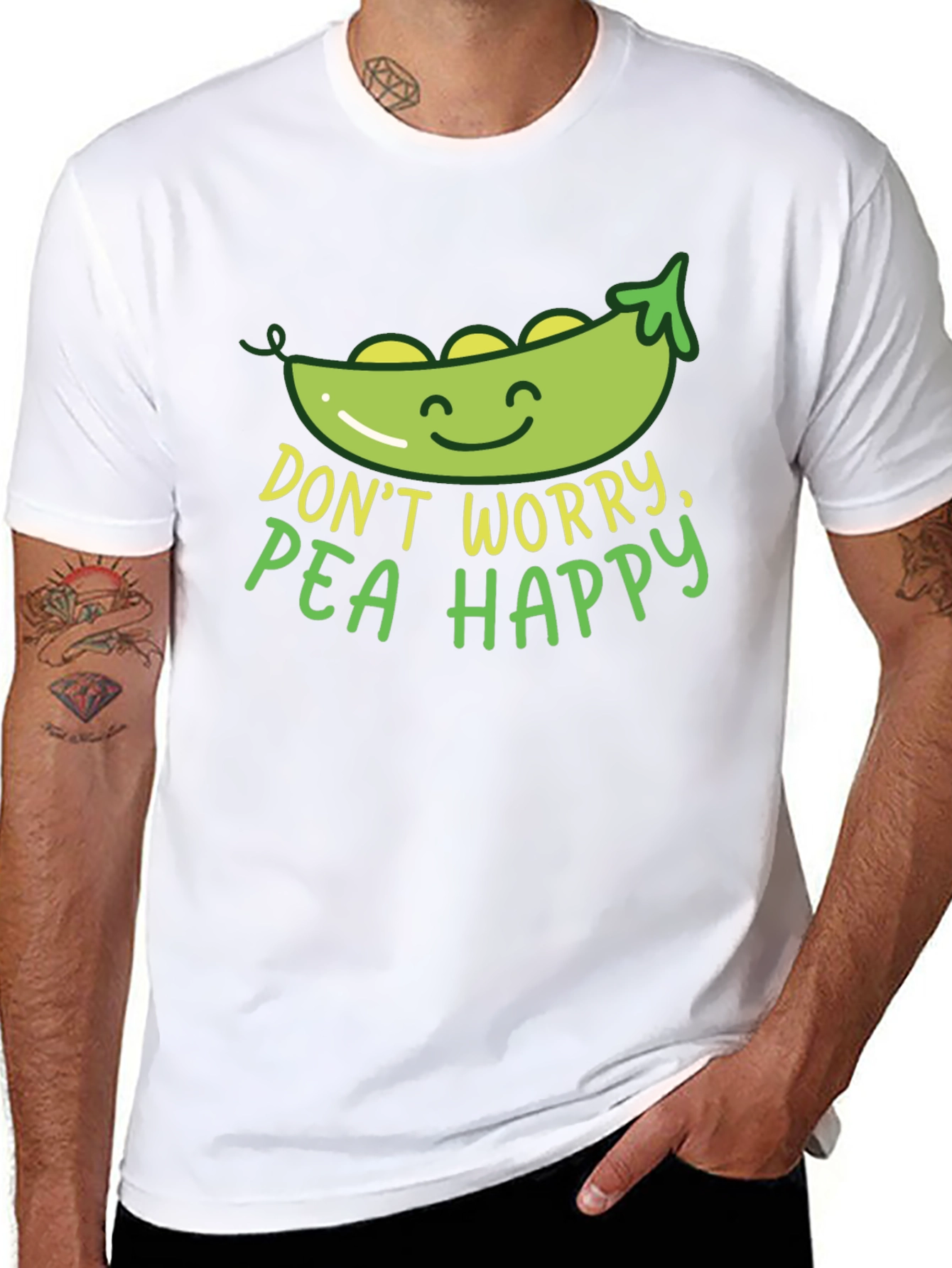 Black Don't Worry Pea Happy Graphic T-Shirt view 8