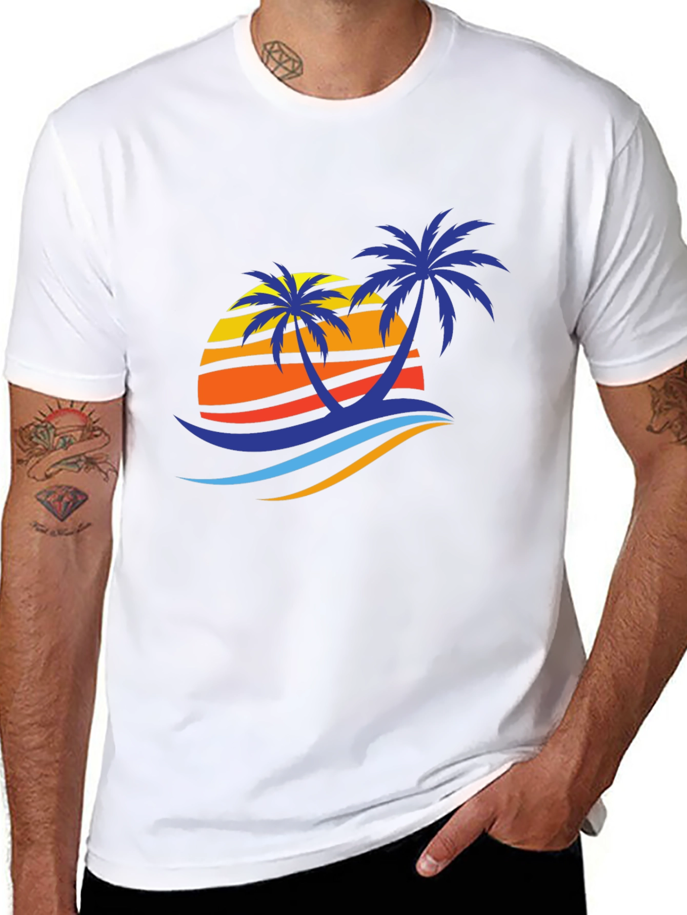 Black Tropical Palm Sunset Graphic Tee - Black Cotton Blend view 8
