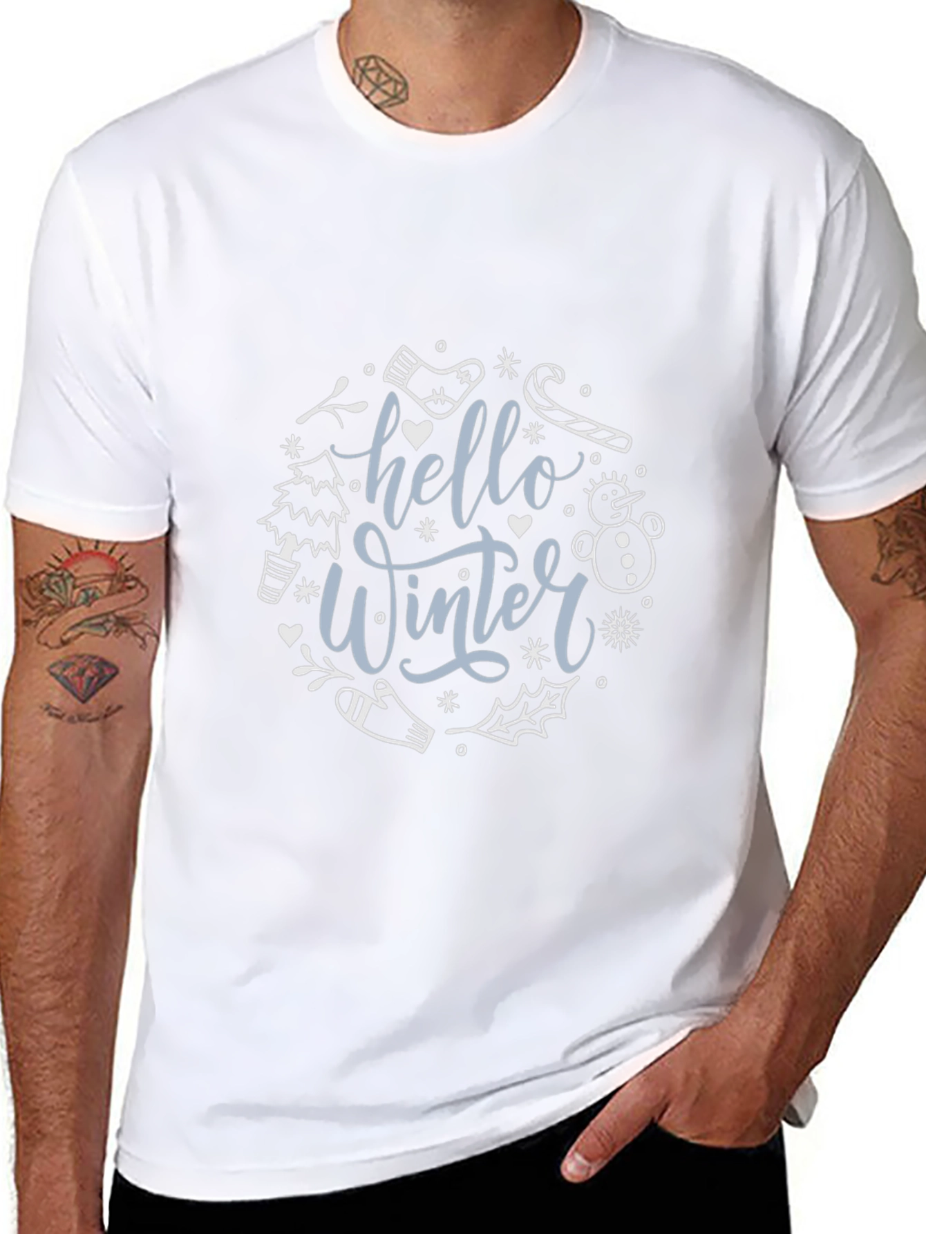 Black Hello Winter Graphic Tee - Black Cotton Blend view 8
