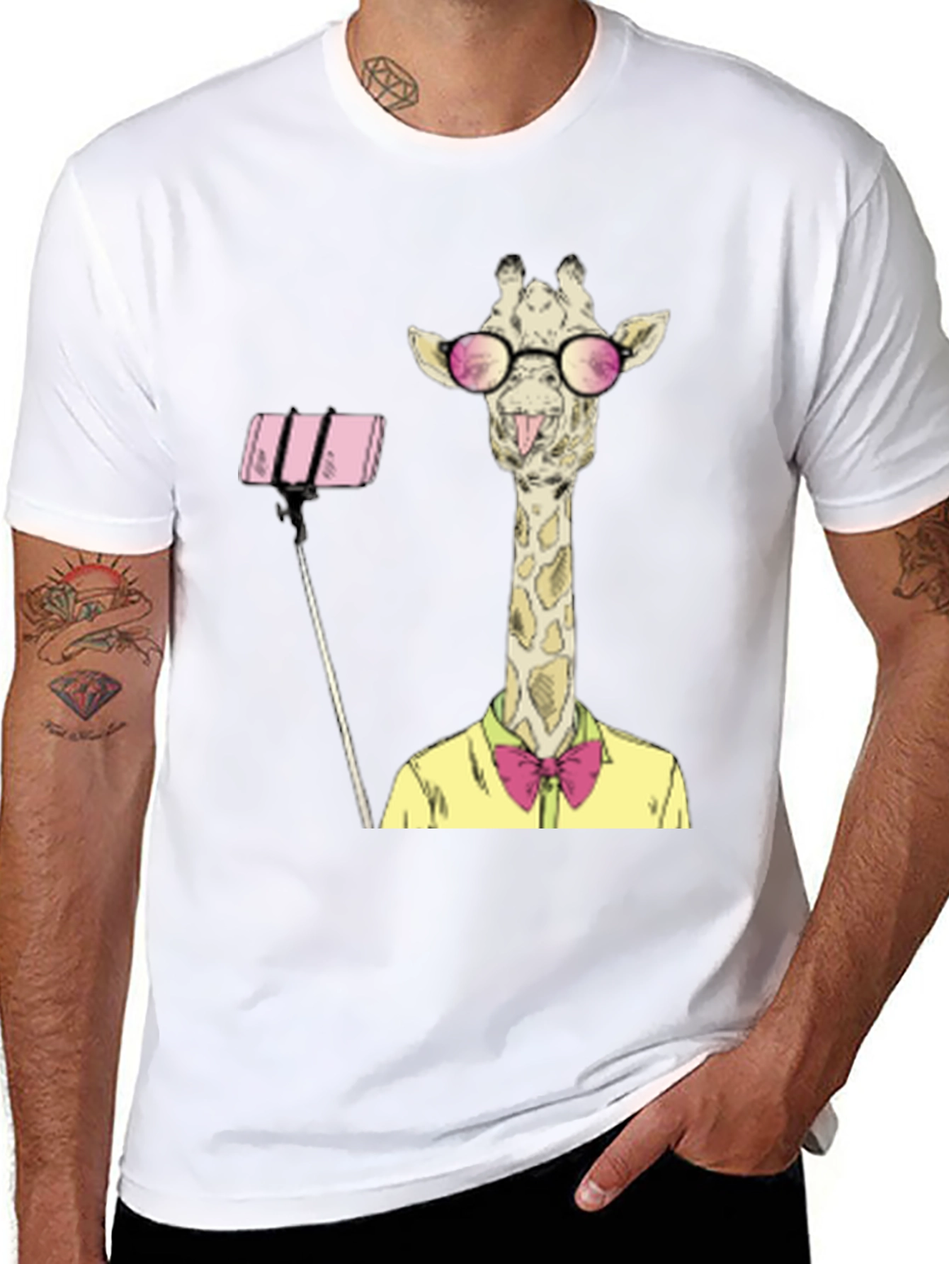 Black Giraffe Selfie Graphic T-Shirt - Unique Animal Design view 8