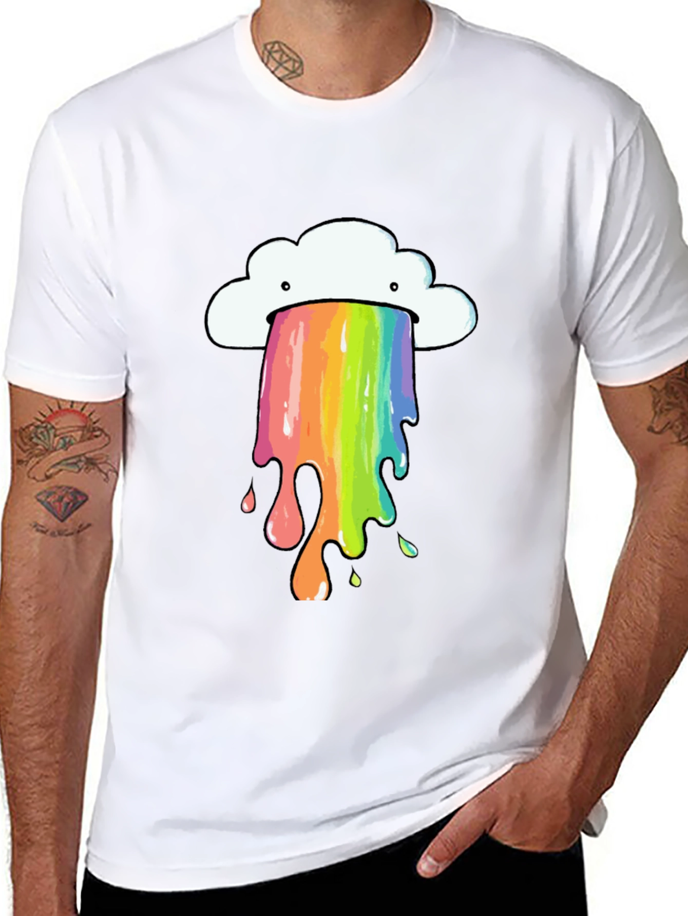 Black Rainbow Cloud Vomit Graphic Tee - Black Cotton T-Shirt view 8