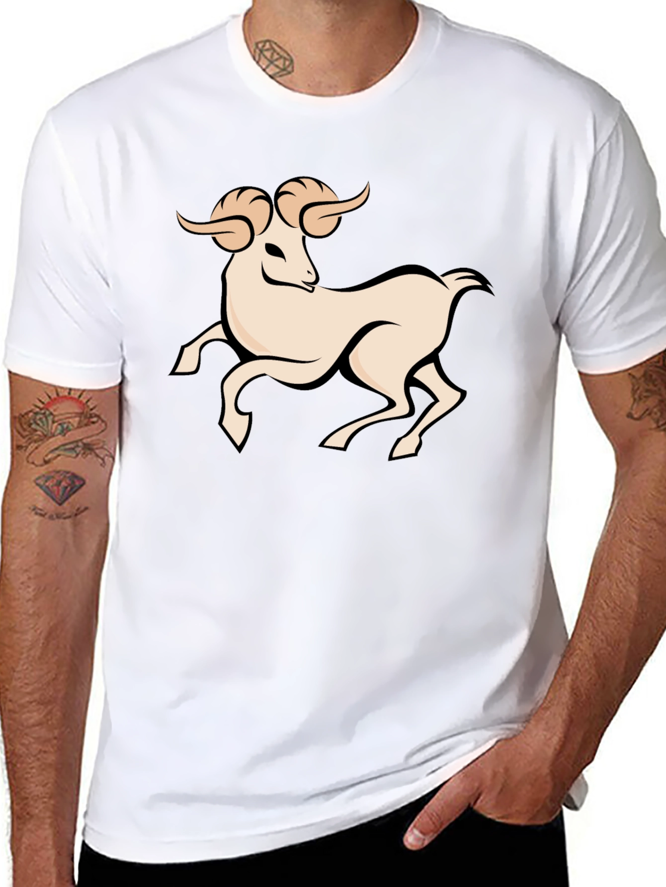 Black Black Graphic Tee - Aries Zodiac Ram Design view 8