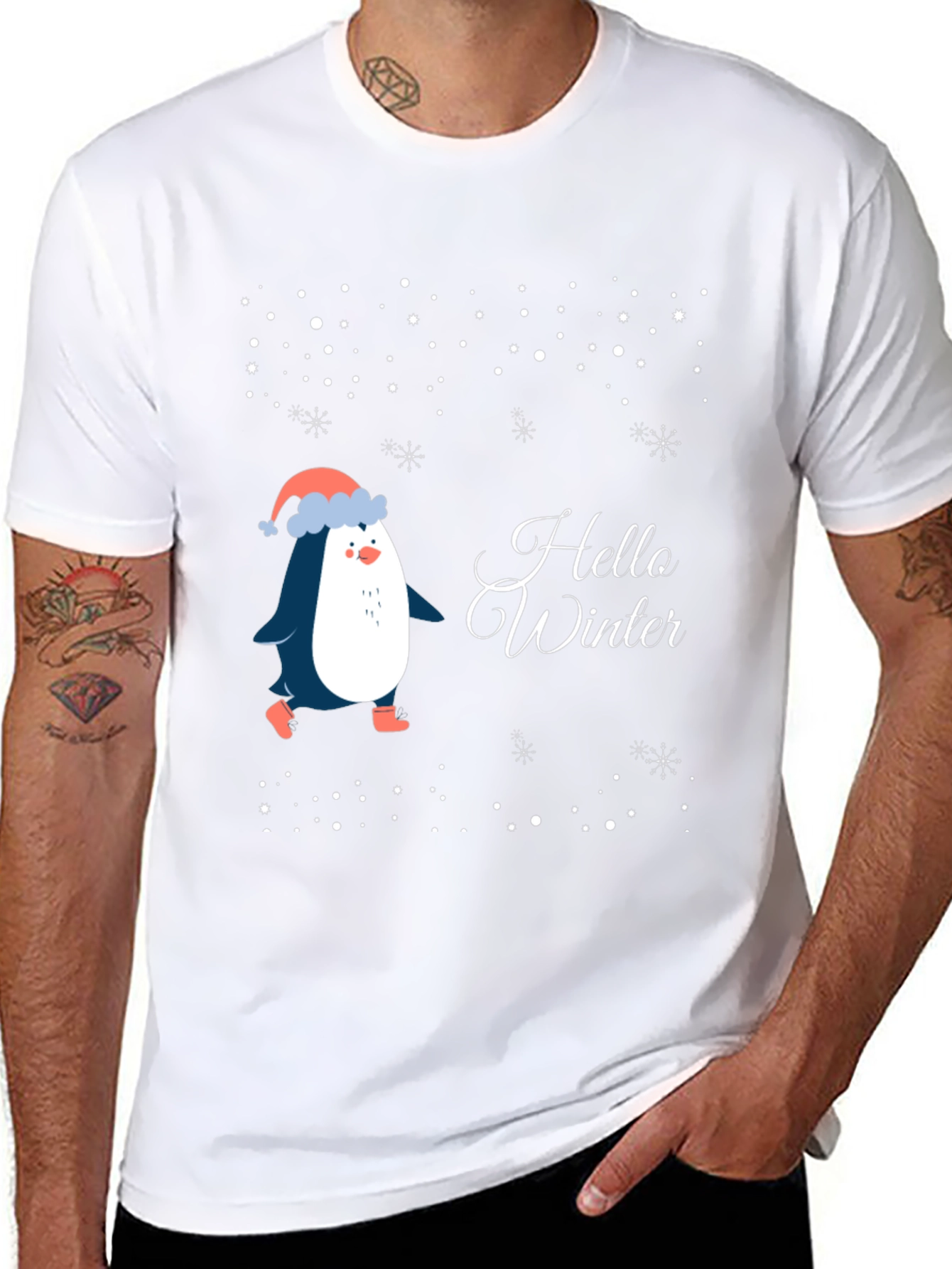 Black Hello Winter Penguin T-Shirt view 8