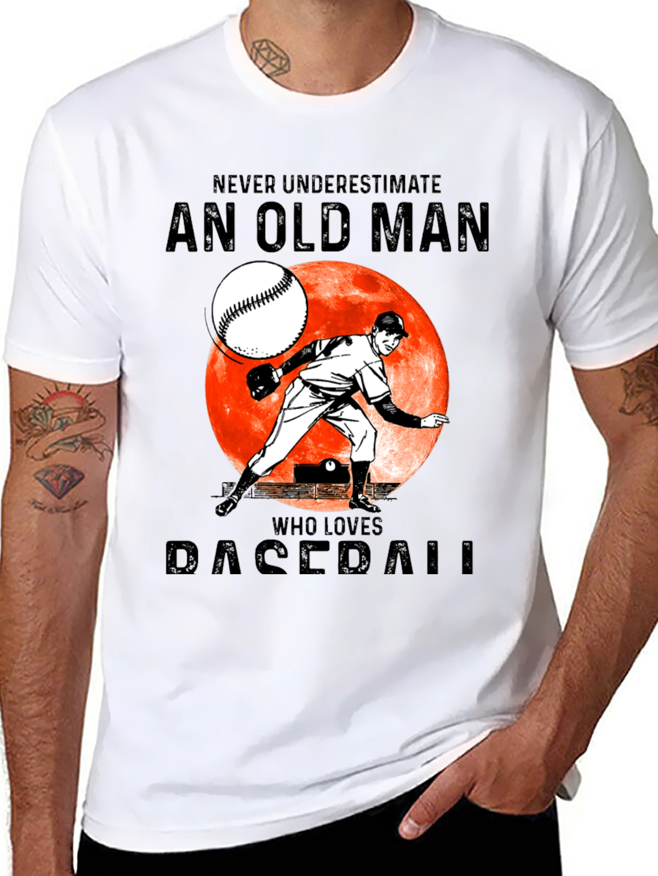 Black Never Underestimate Old Man Baseball T-Shirt view 8