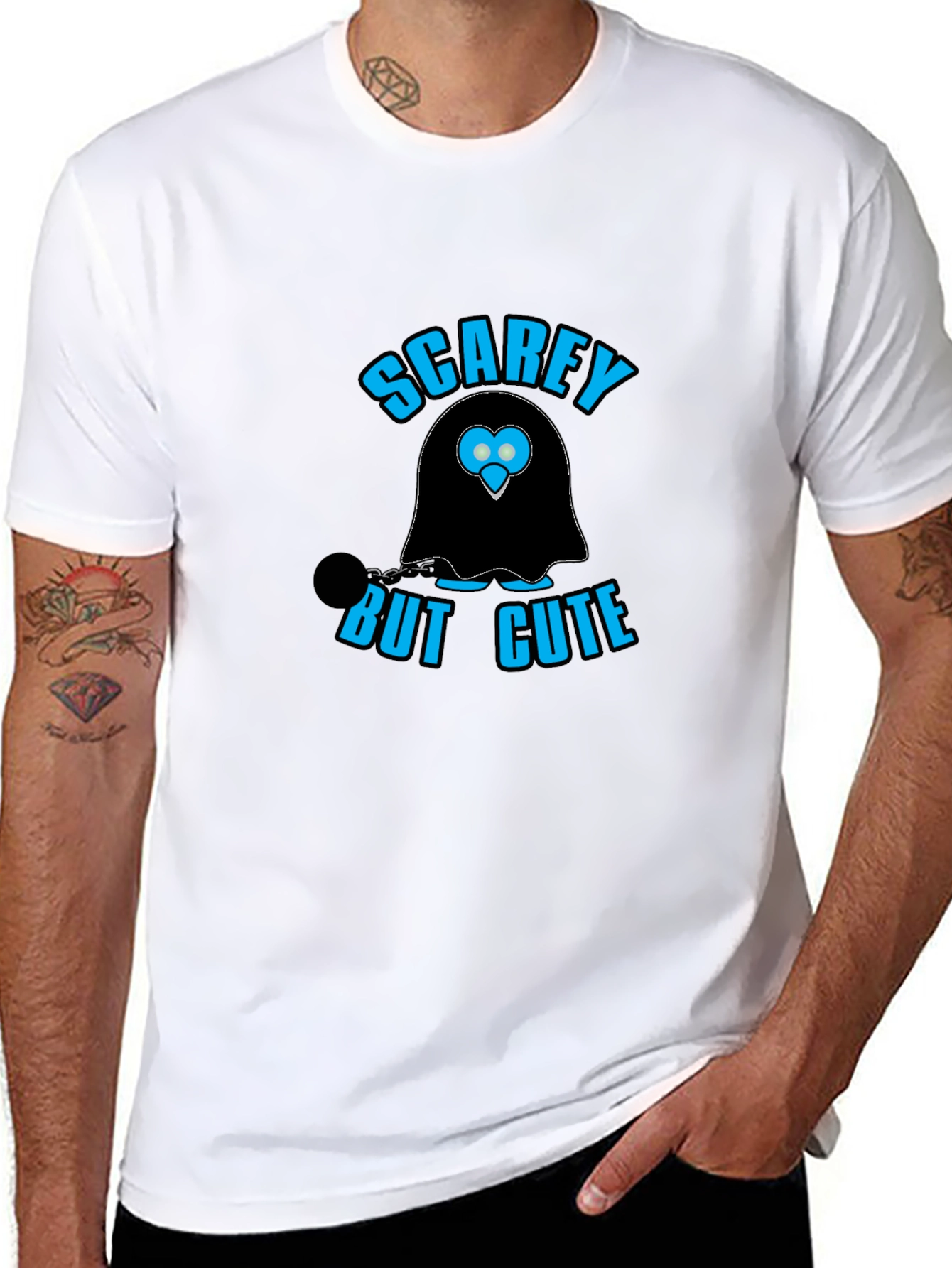 Black Scarey But Cute Ghost Graphic Black T-Shirt view 8