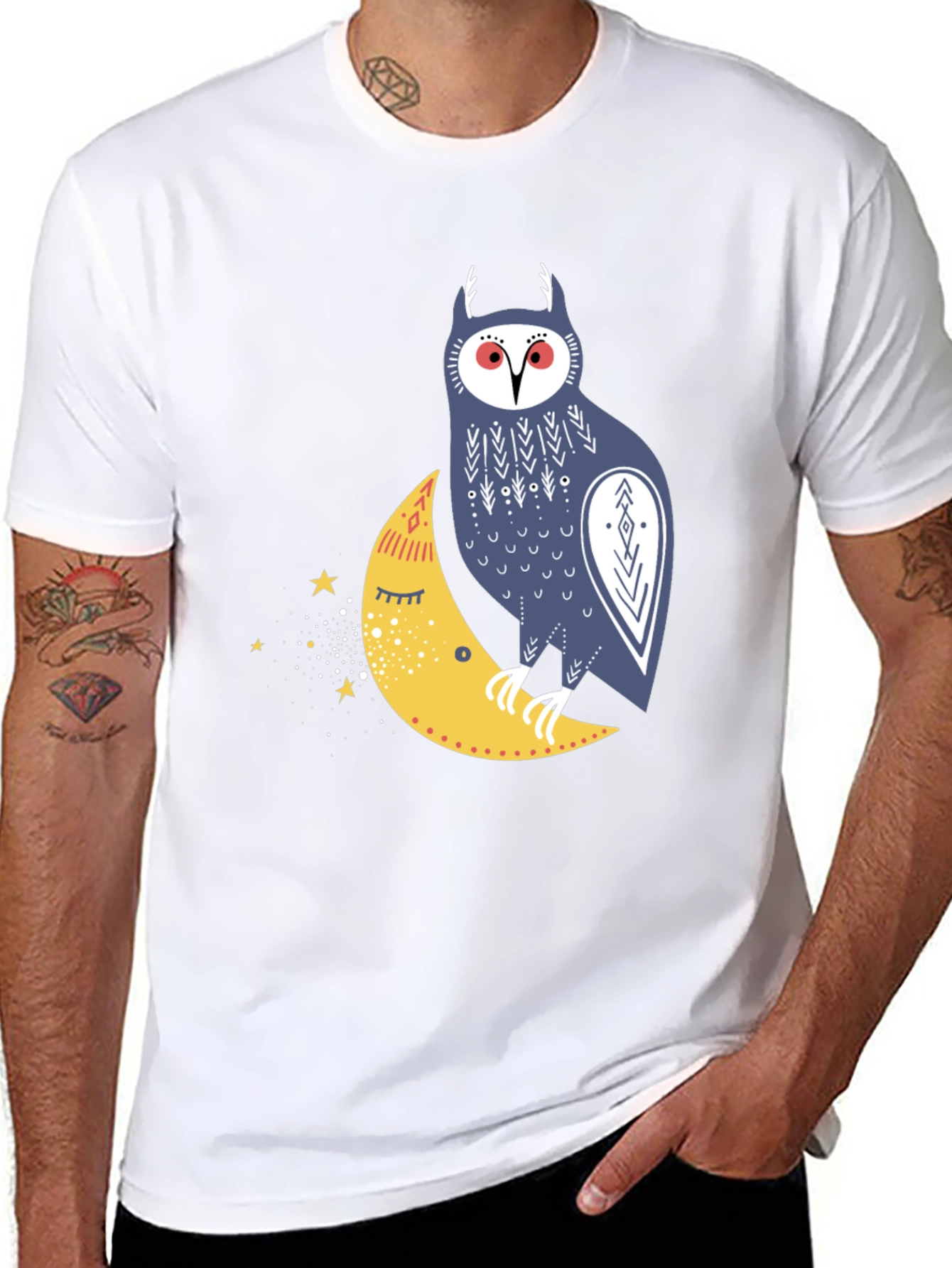 Black Owl on Moon Graphic T-Shirt - Black view 8