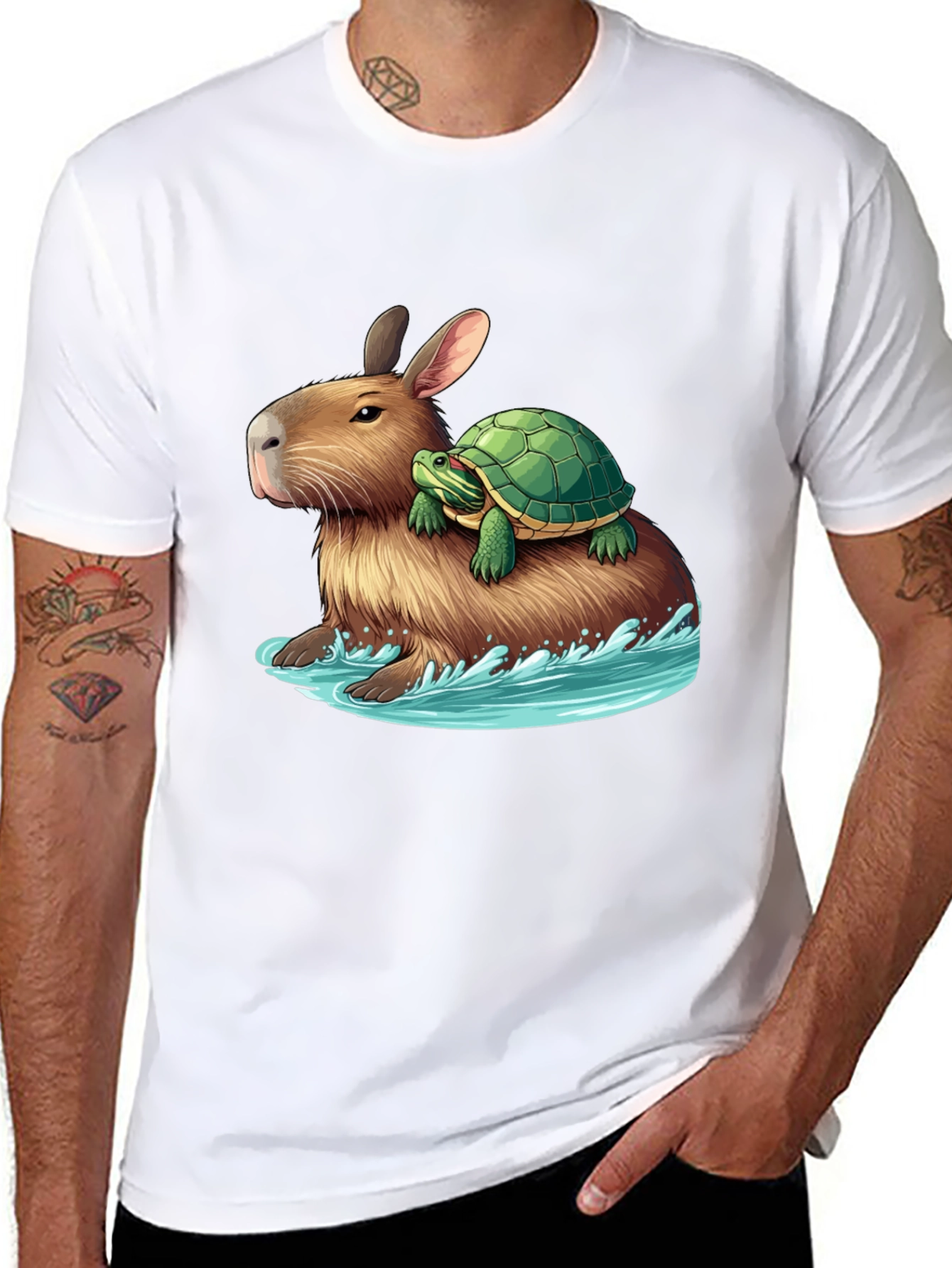 Black Capybara & Turtle Graphic Tee - Ride the Waves view 8