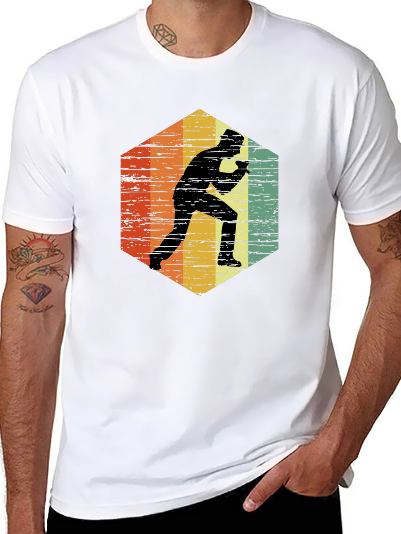 Black Retro Table Tennis Player T-Shirt view 8