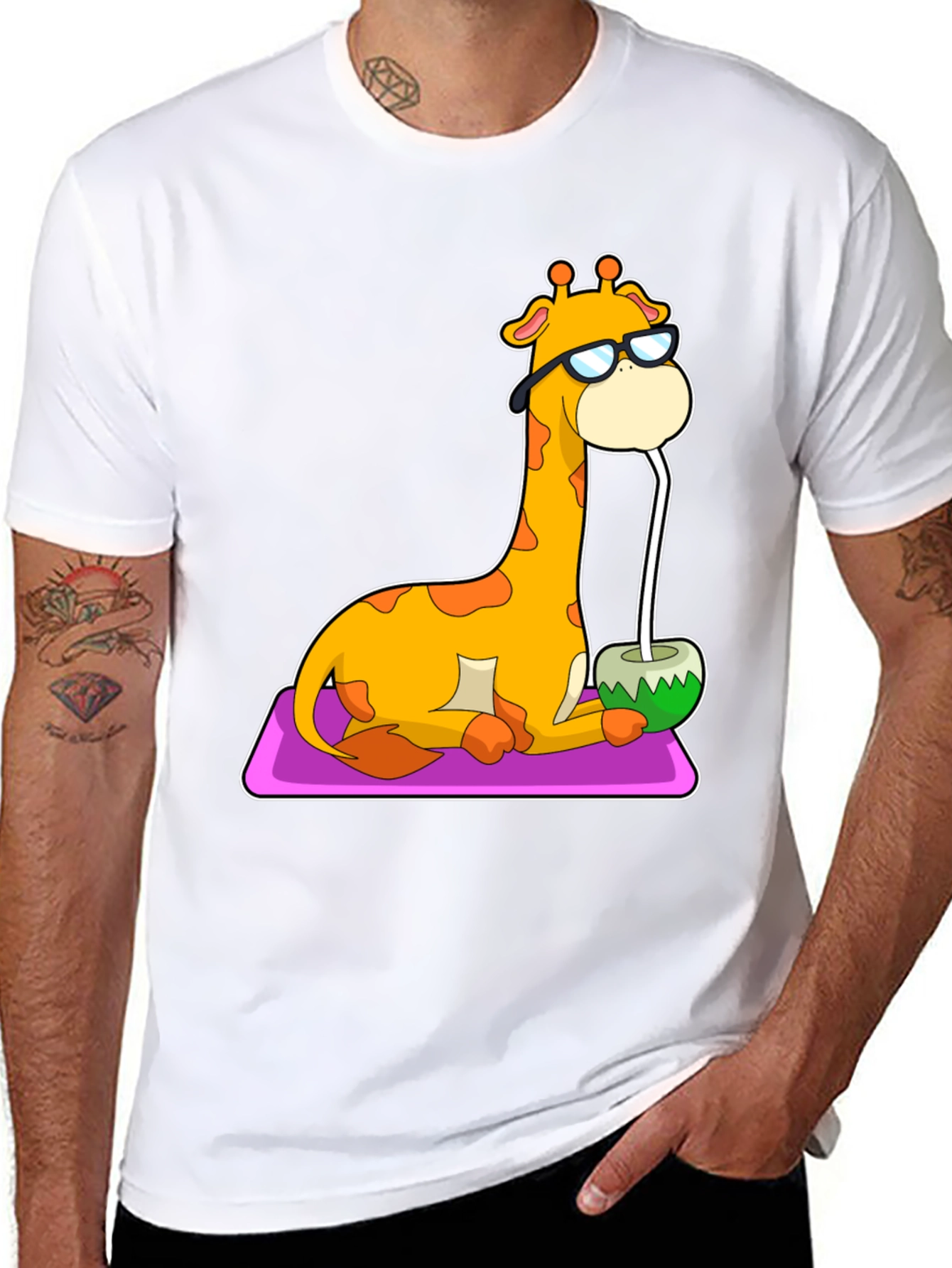 Black Cool Giraffe Coconut Drink Tee view 8