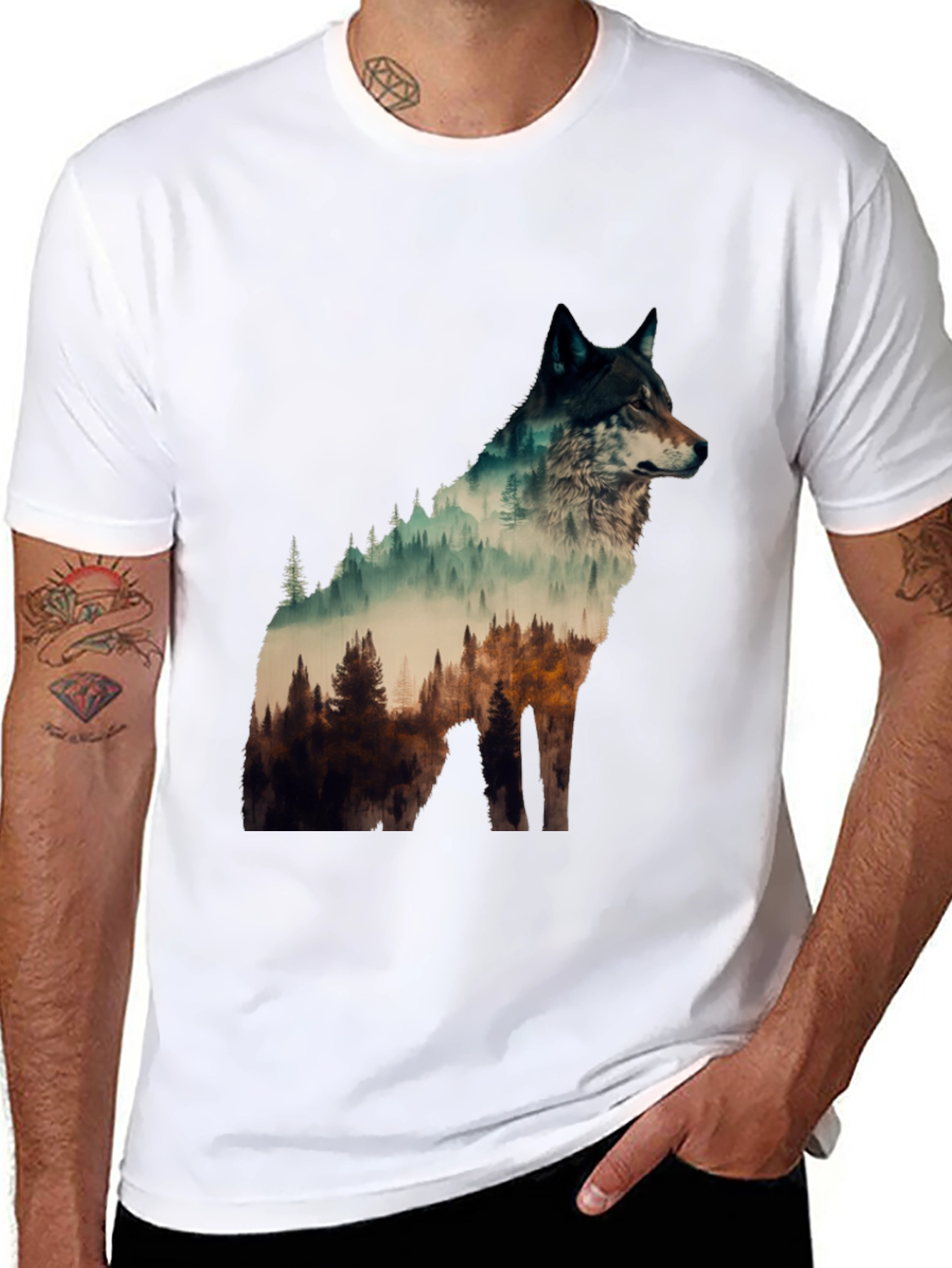 Black Wolf Forest Graphic Tee - Nature Lover's T-Shirt view 8