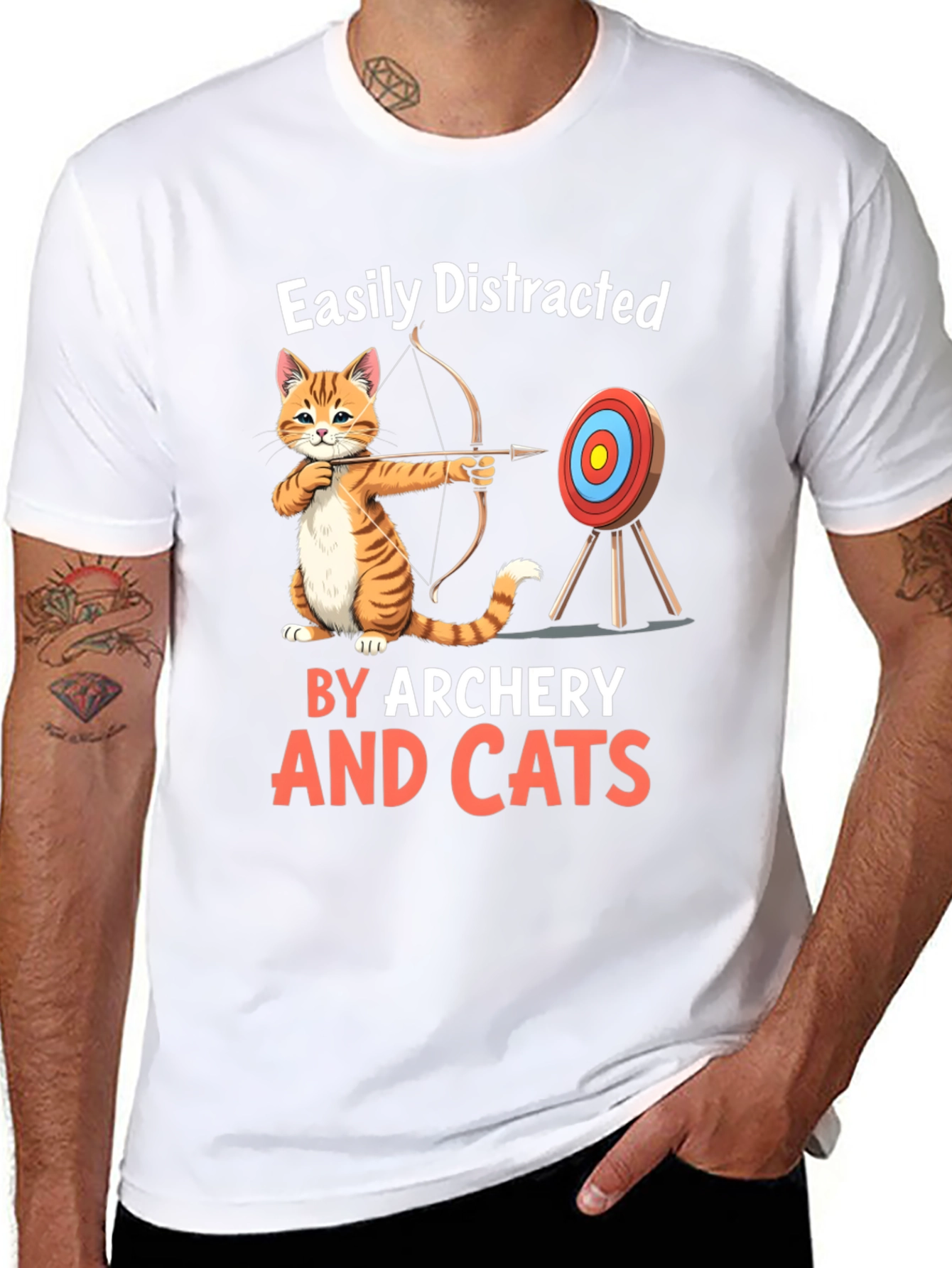 Black Easily Distracted By Archery And Cats T-Shirt view 8