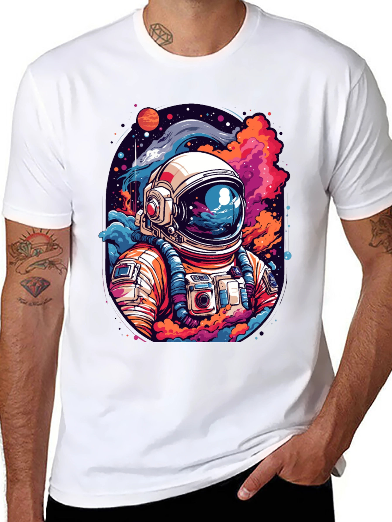 Black Cosmic Astronaut Graphic Tee - Men's Black T-Shirt view 8