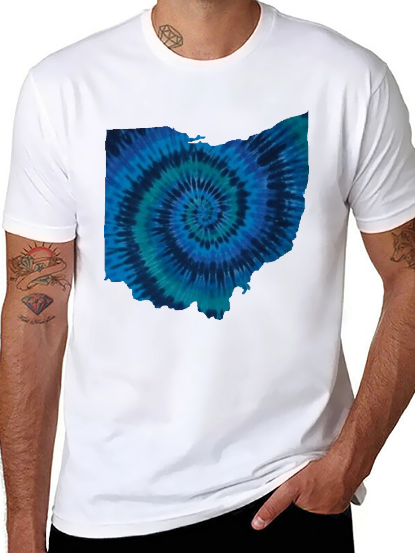 Black Ohio Tie Dye State Shape T-Shirt view 8