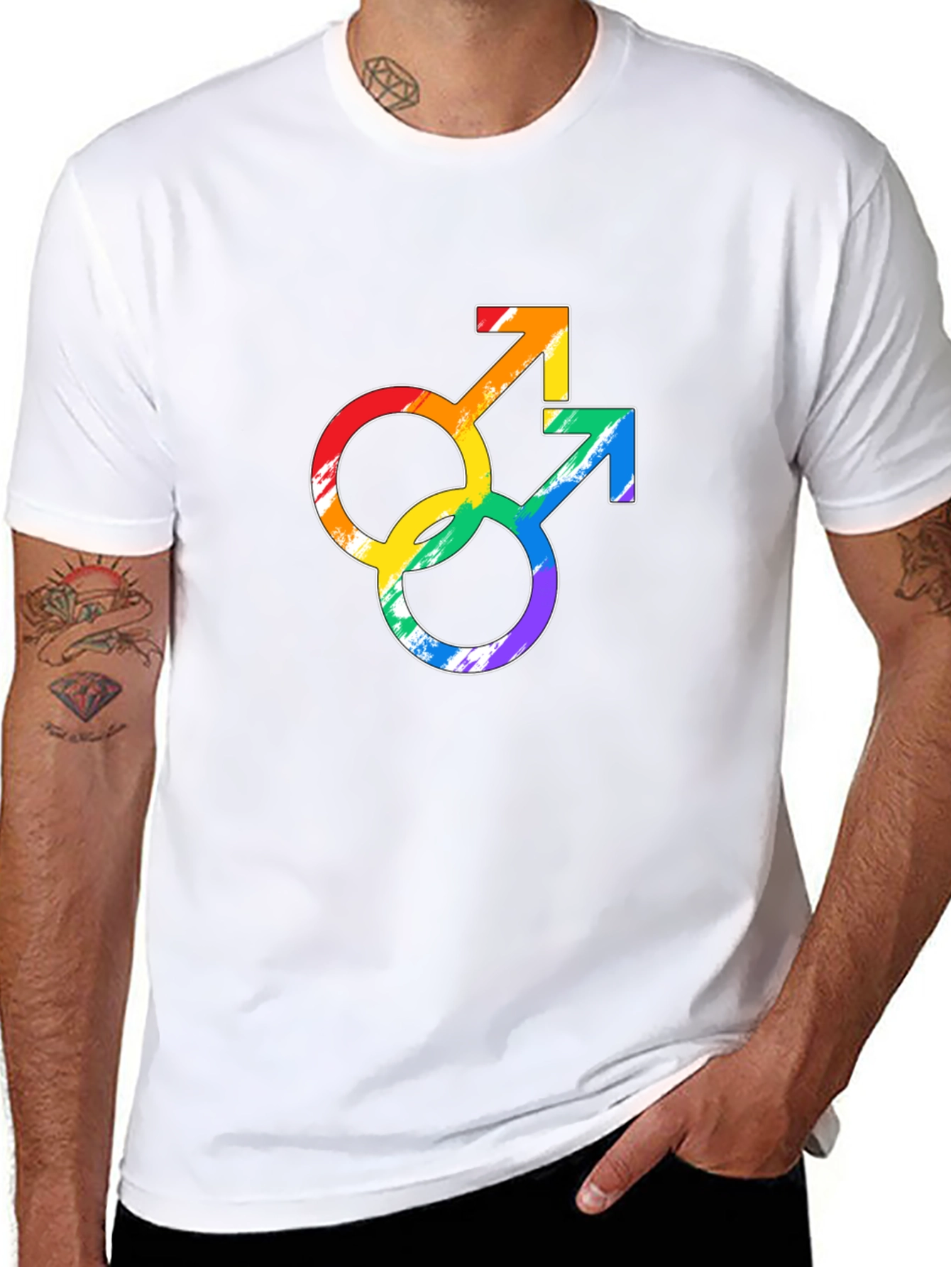 Black Rainbow Gay Pride Double Mars Symbol Black T-Shirt view 8