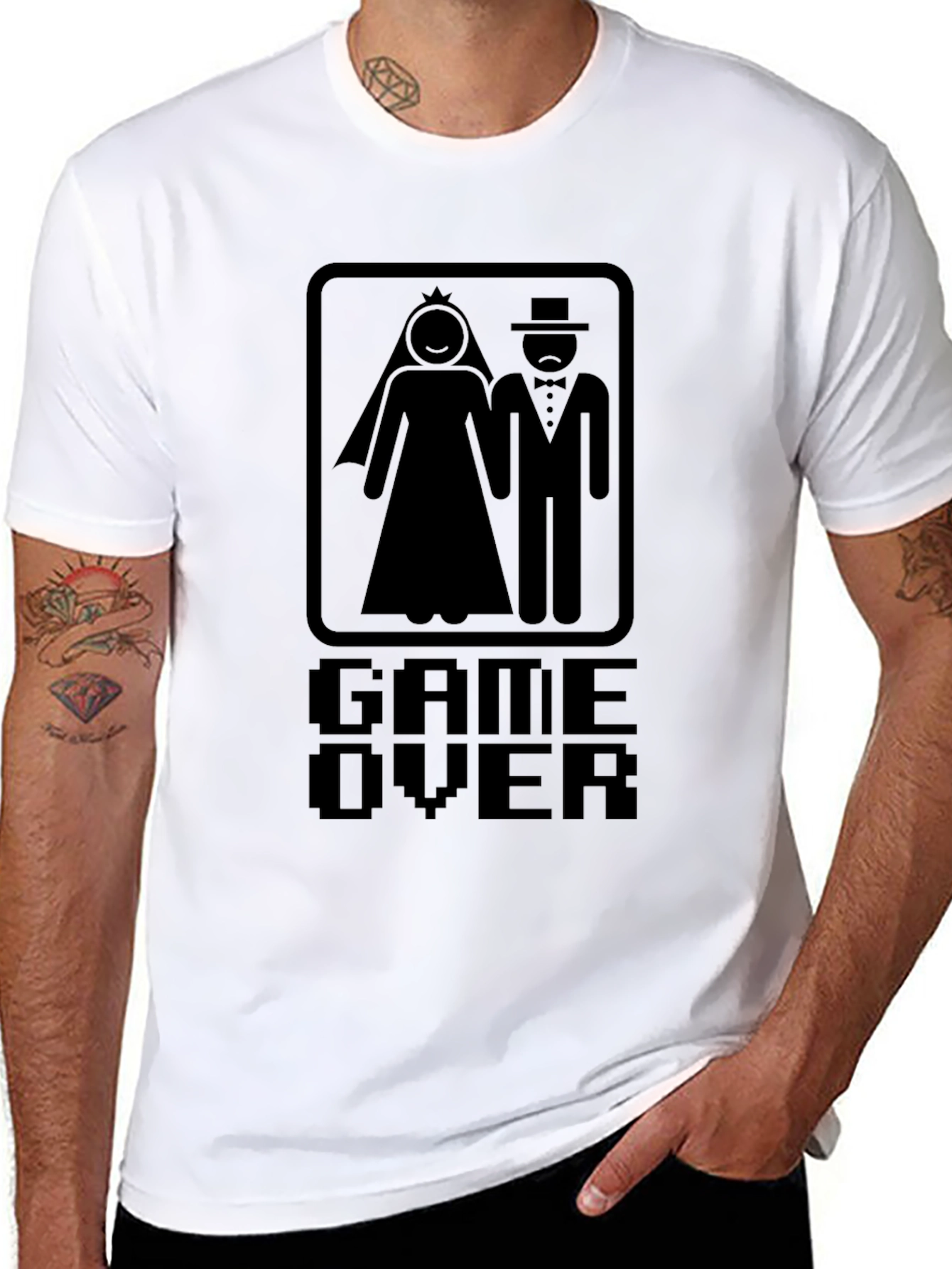 Black Game Over Bride Groom Graphic Tee - Black Cotton Blend view 8