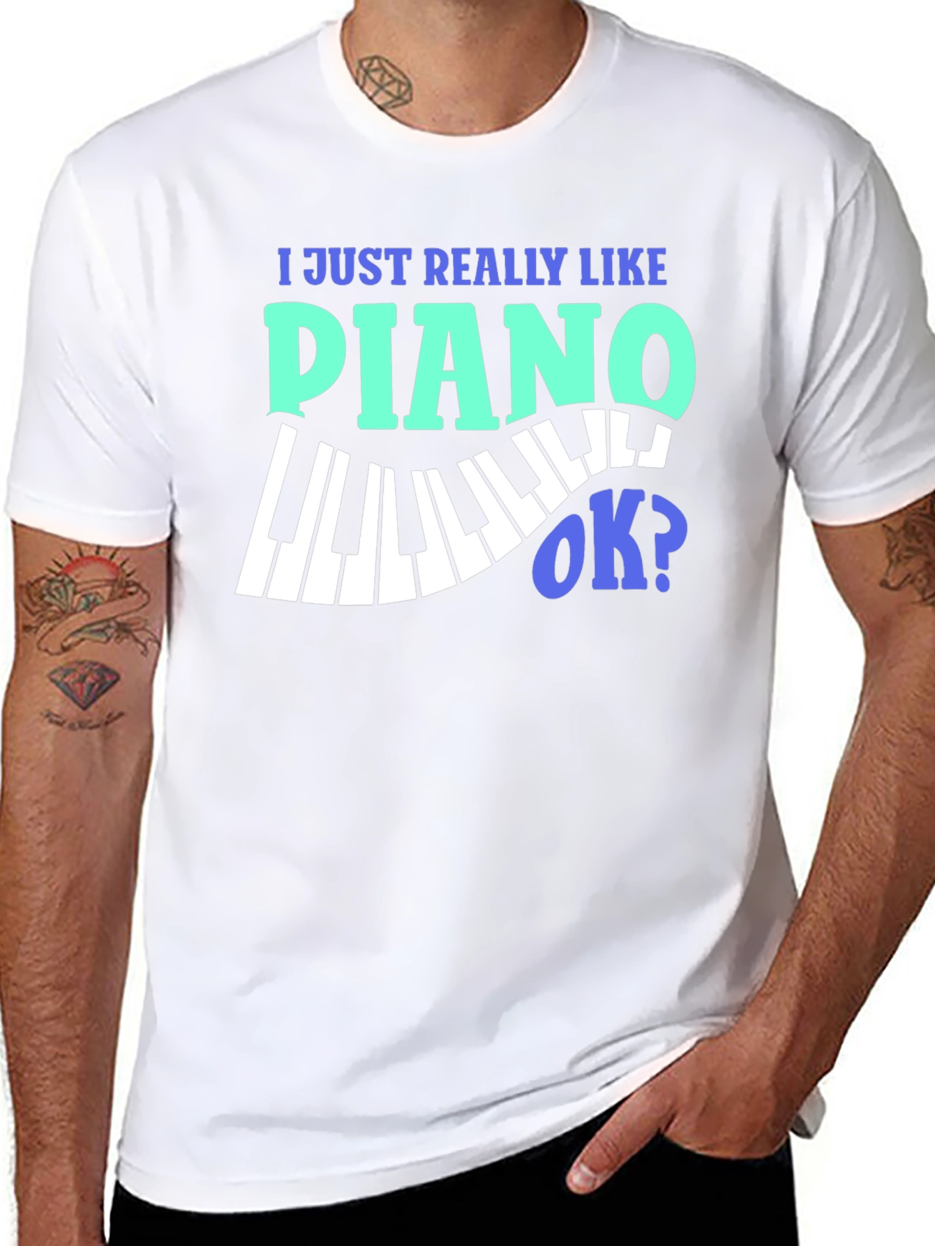 Black I Just Really Like Piano OK? Graphic T-Shirt view 8