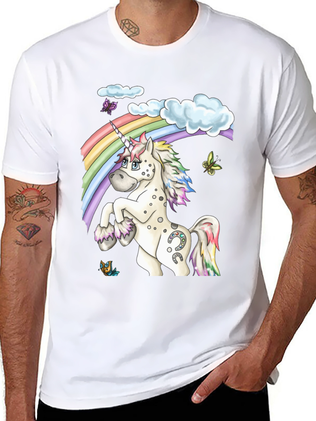 Black Unicorn Rainbow Graphic Tee - Black Casual Shirt view 8
