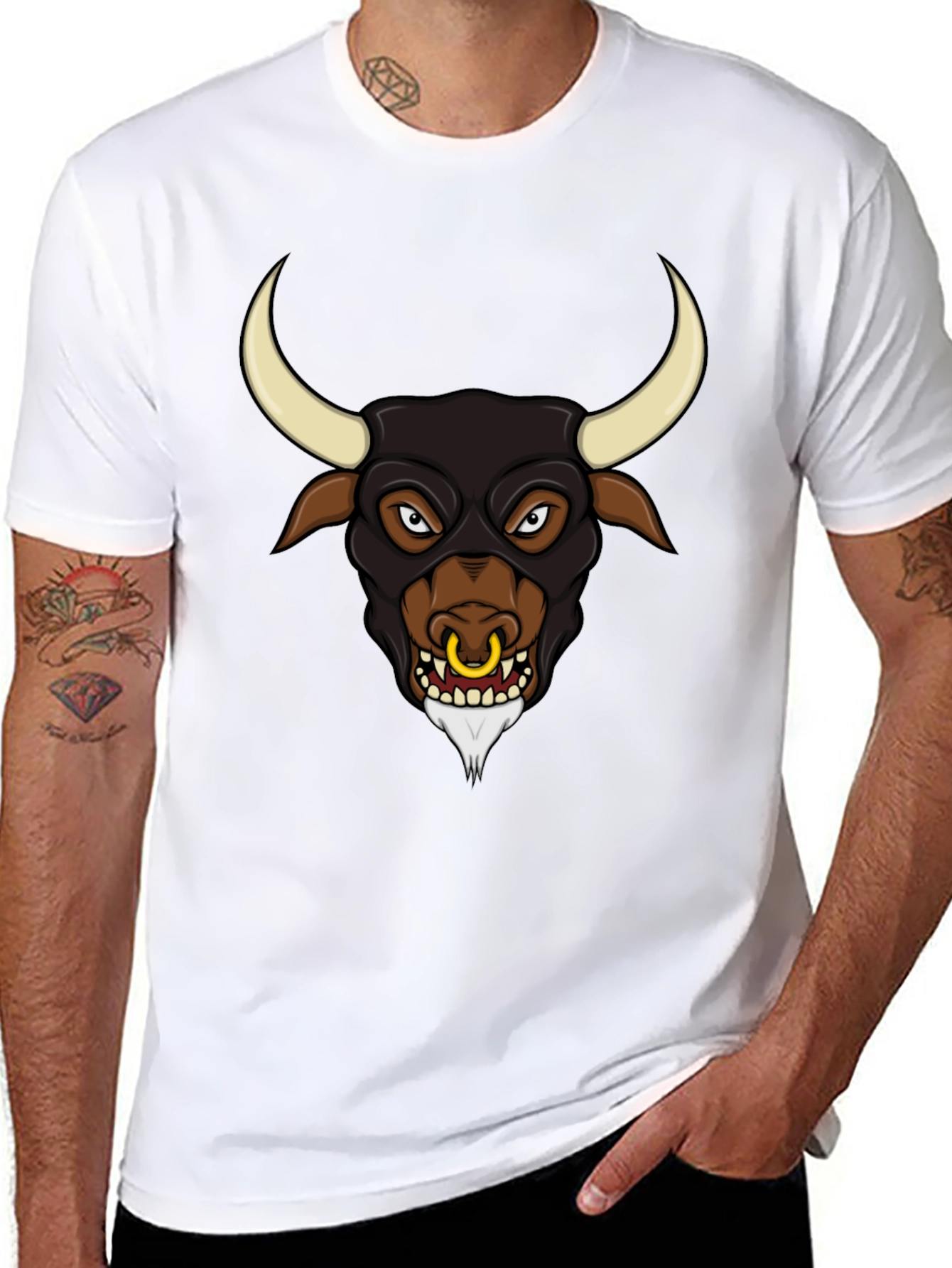 Black Black Graphic Tee - Angry Bull Design view 8