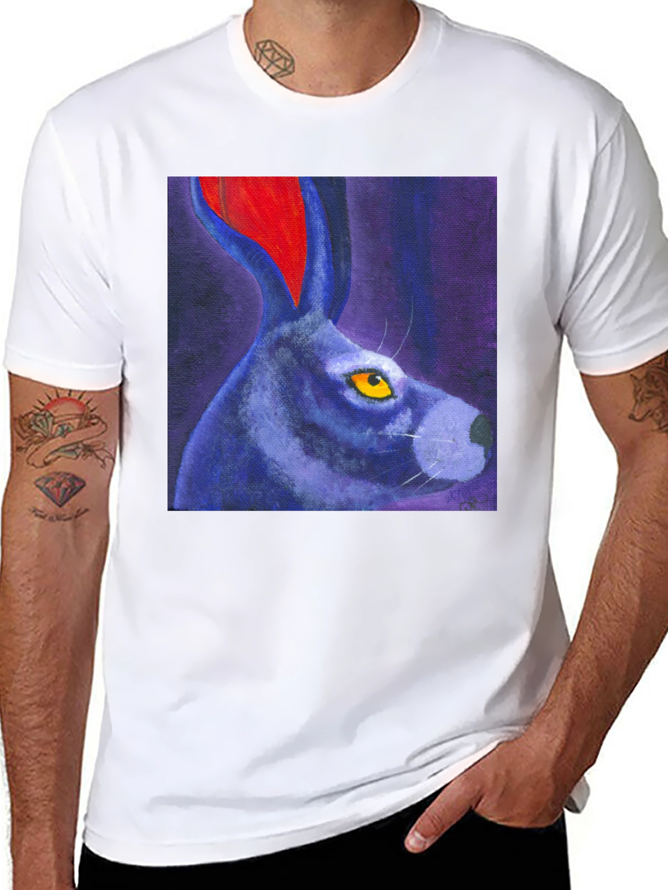 Black Rabbit Art Print Tee - Unique Graphic T-Shirt view 8