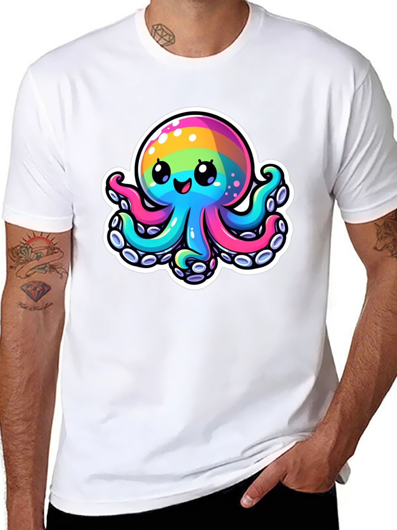 Black Rainbow Octopus Graphic Tee - Unique Colorful Design view 8