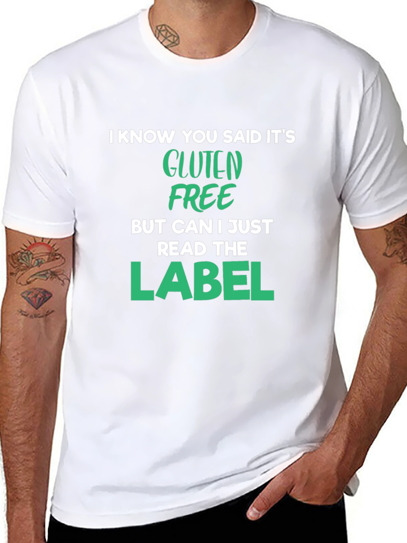 Black Gluten Free Label T-Shirt Funny Food Allergy Tee view 8