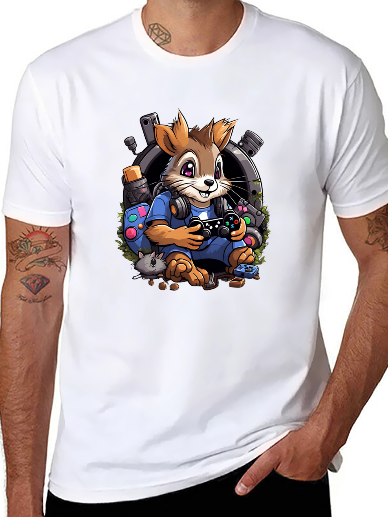 Black Gamer Squirrel T-Shirt view 8