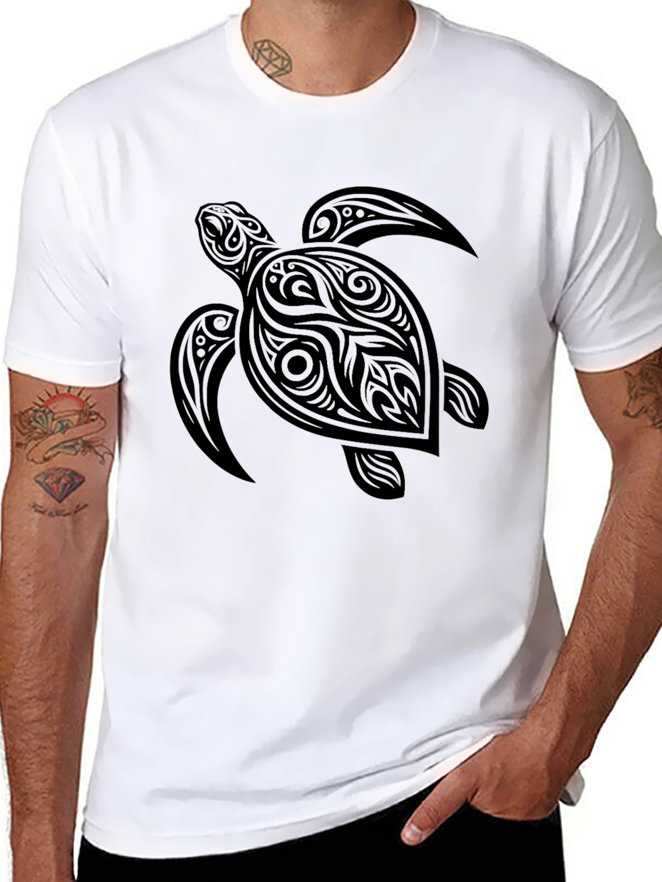 Black Tribal Turtle Graphic Tee - Men's Black T-Shirt view 8