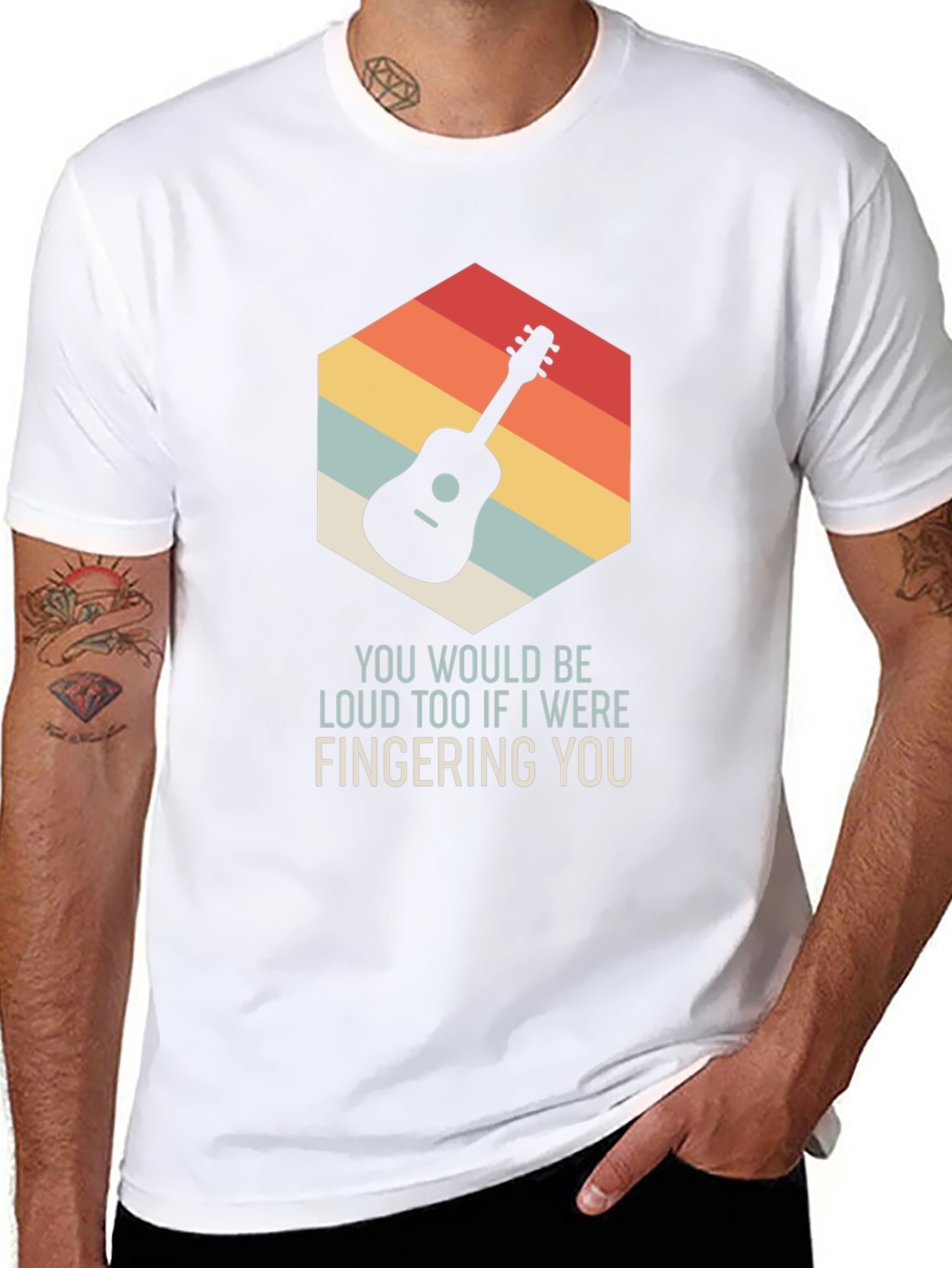Black Guitar Fingering T-Shirt - Funny Music Tee view 8