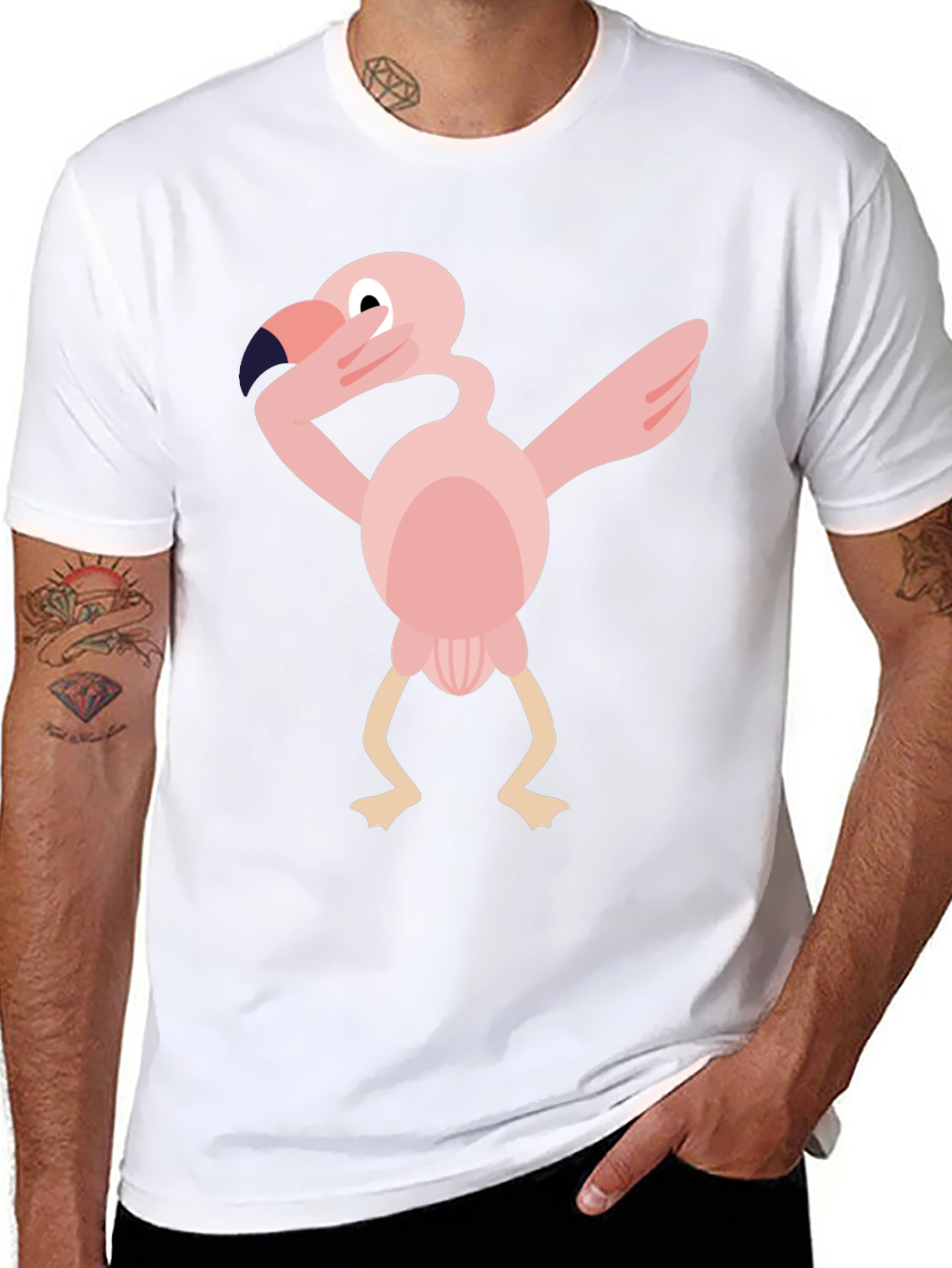 Black Dabbing Flamingo Graphic Tee - Black Cotton T-Shirt view 8