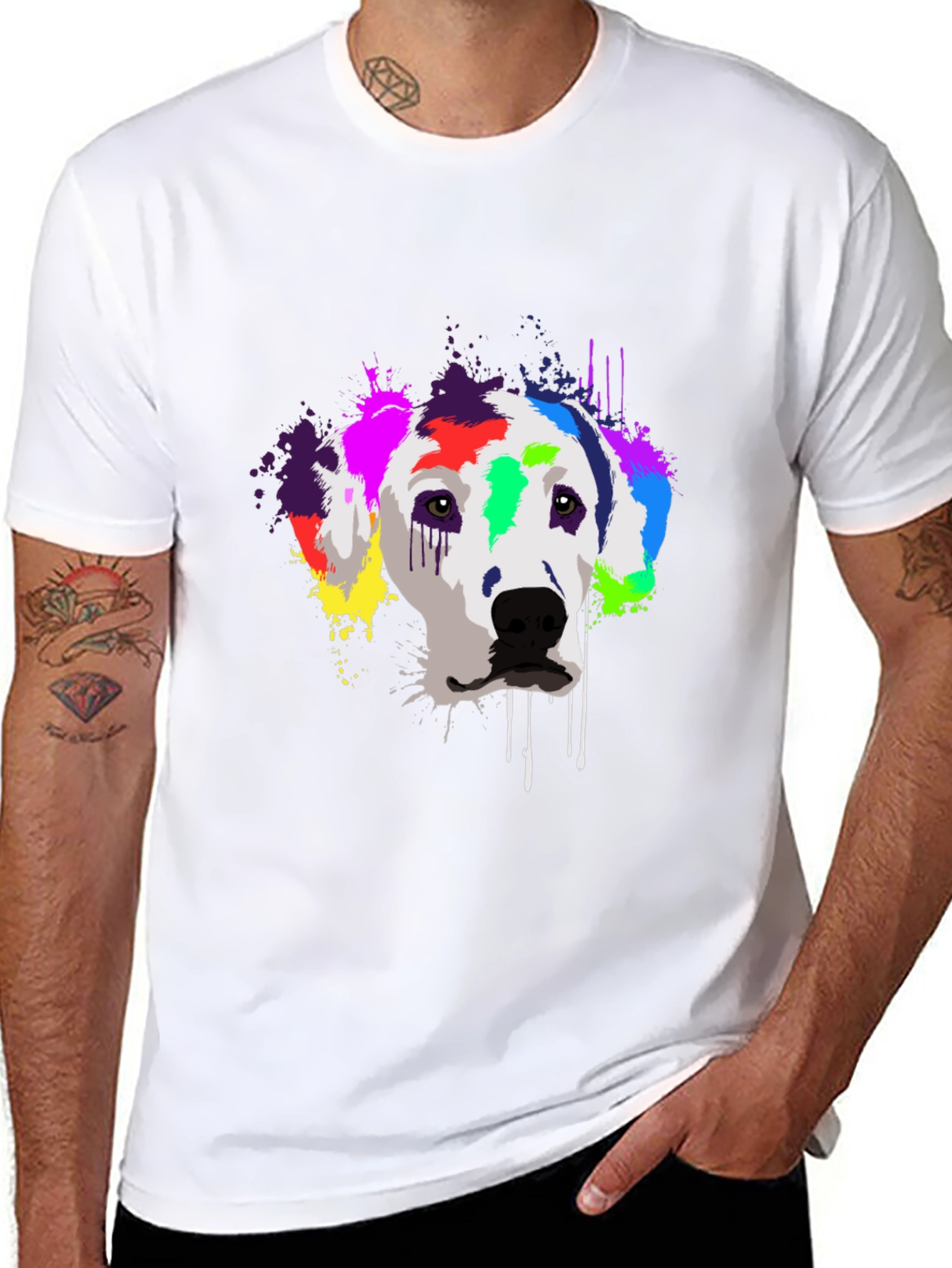 Black Colorful Dalmatian Dog Graphic T-Shirt - Black view 8