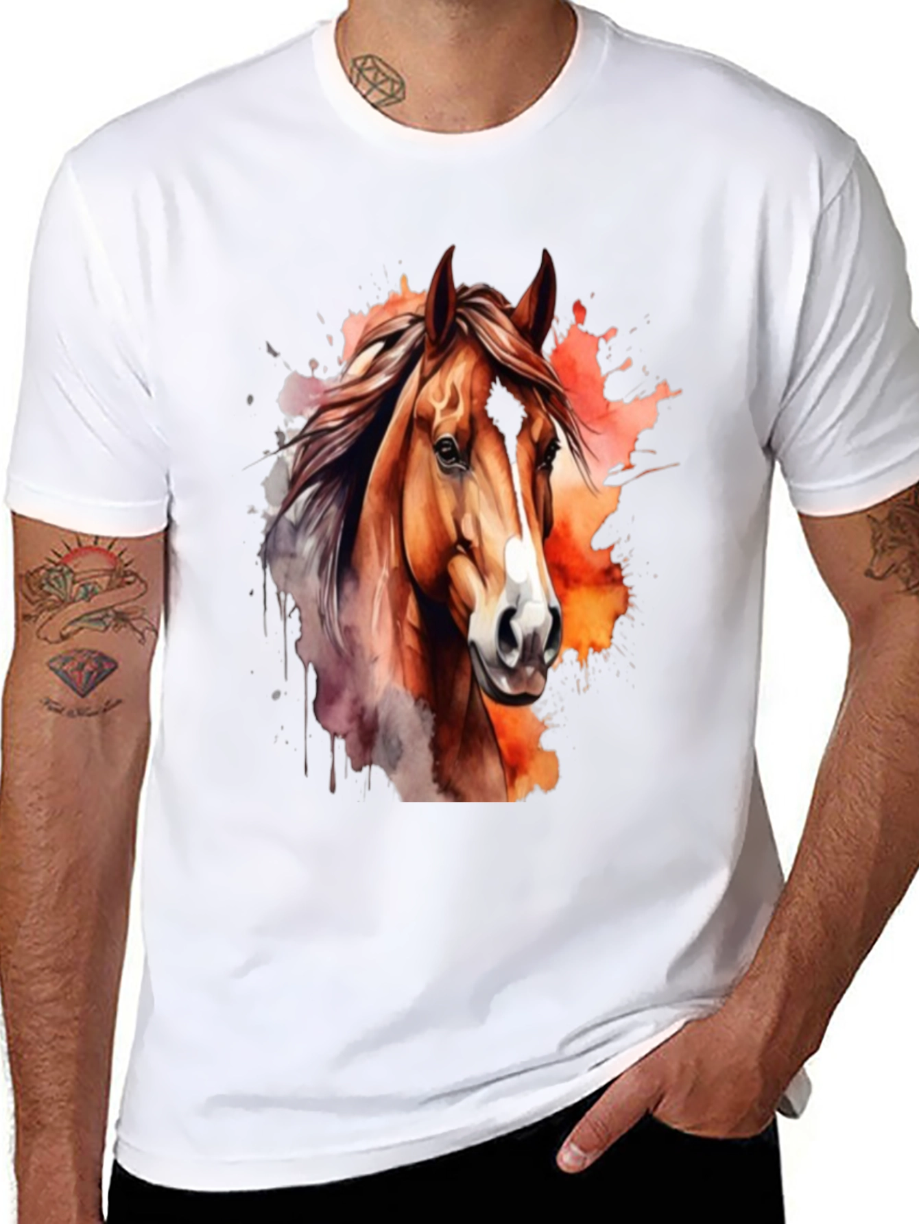Black Horse Watercolor Graphic T-Shirt - Stylish Men's Tee view 8