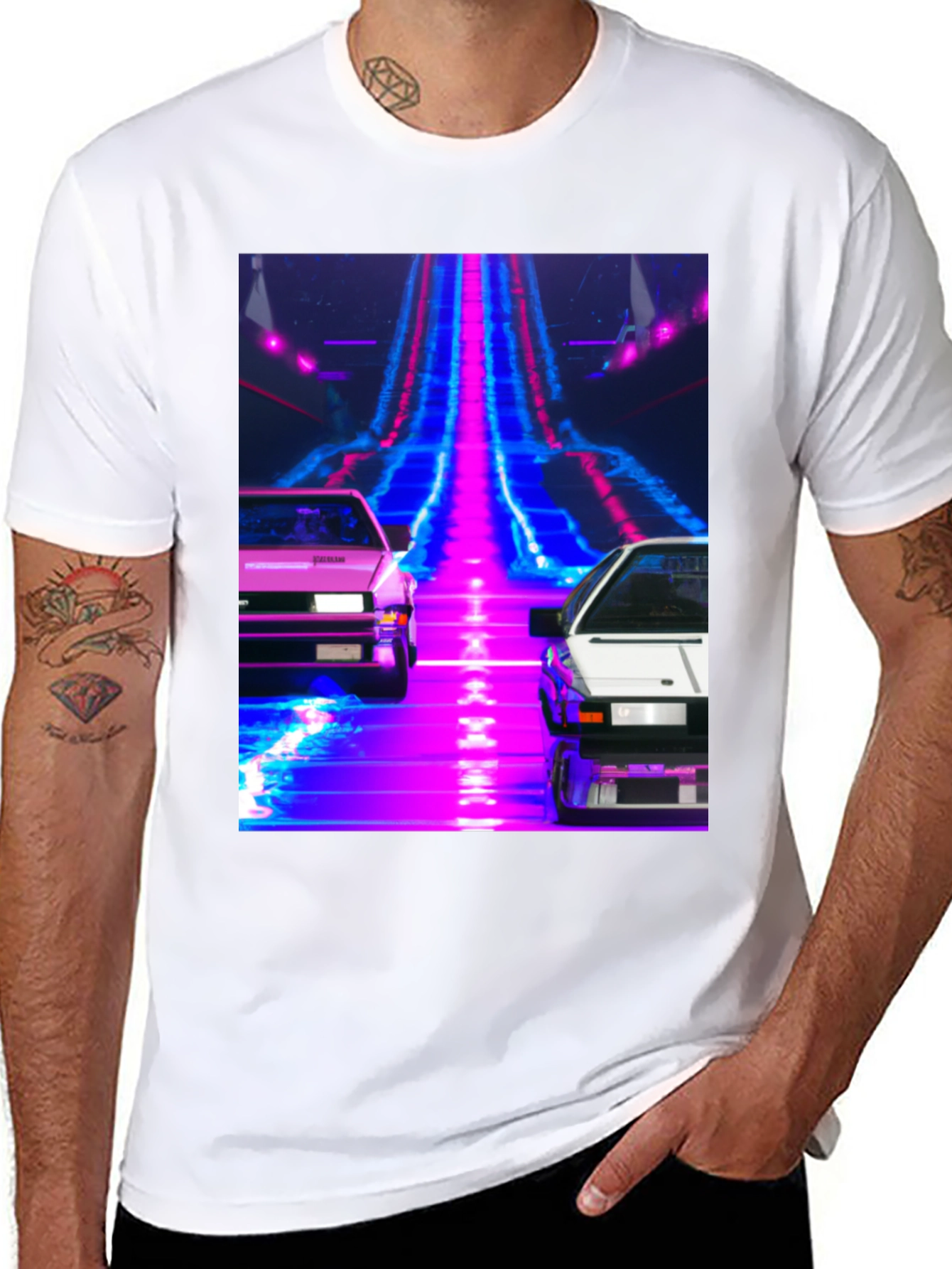 Black Retro Wave Car T-Shirt view 8