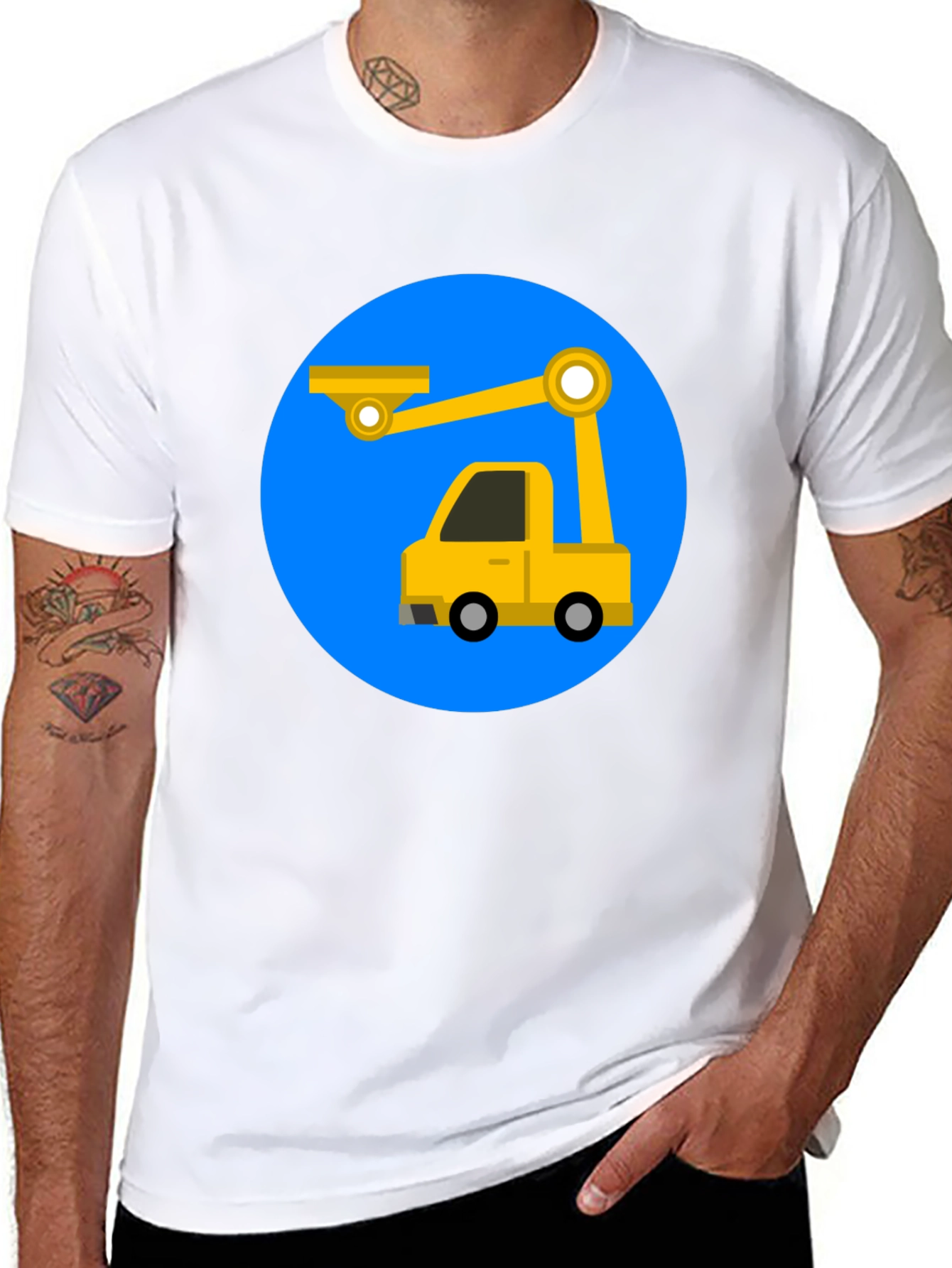 Black Cartoon Crane Truck T-Shirt - Black view 8