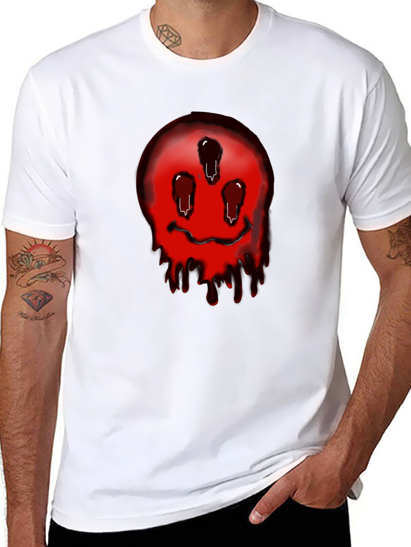 Black Dripping Smiley Face Graphic Tee - Black view 8