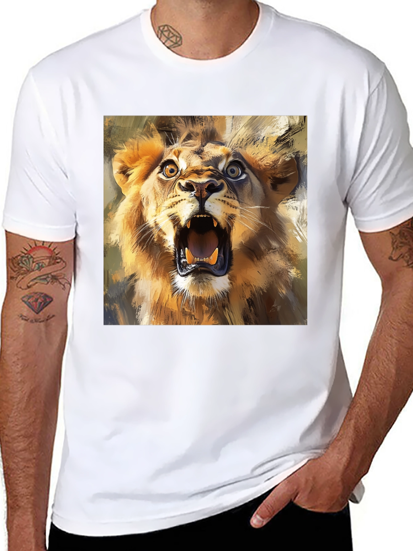 Black Roaring Lion Graphic Tee - Animal Print T-Shirt view 8