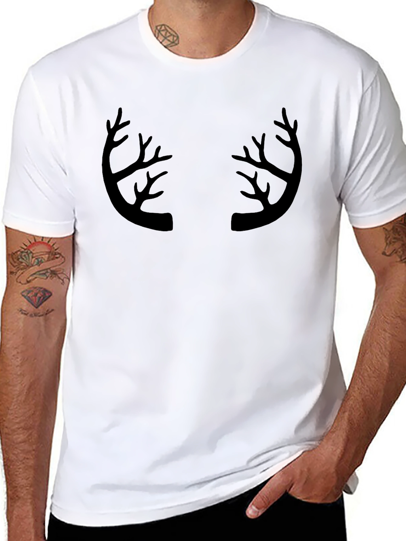 Black Antler Graphic Print Crew Neck T-Shirt view 8