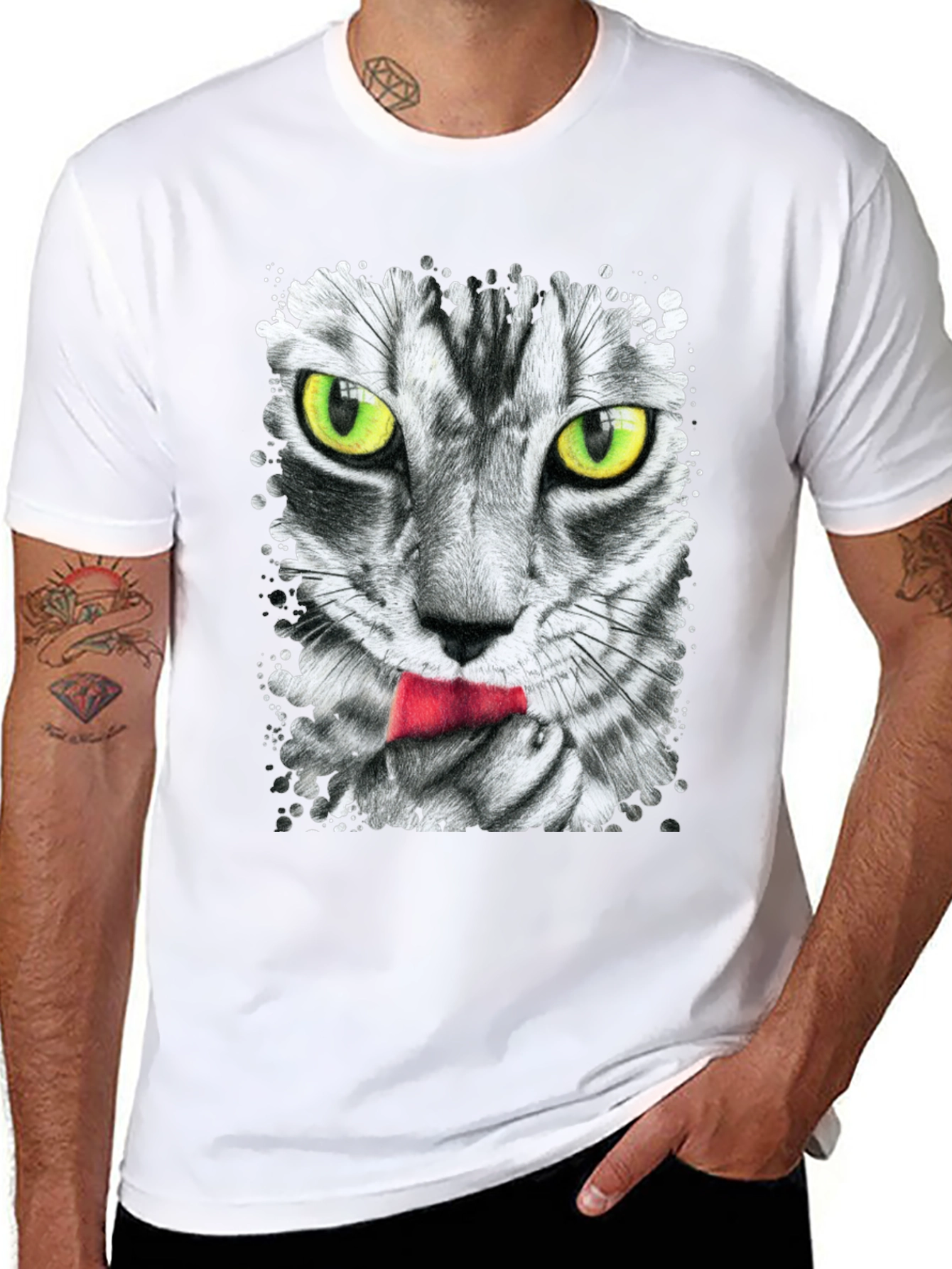 Black Cool Cat Tongue T-Shirt view 8