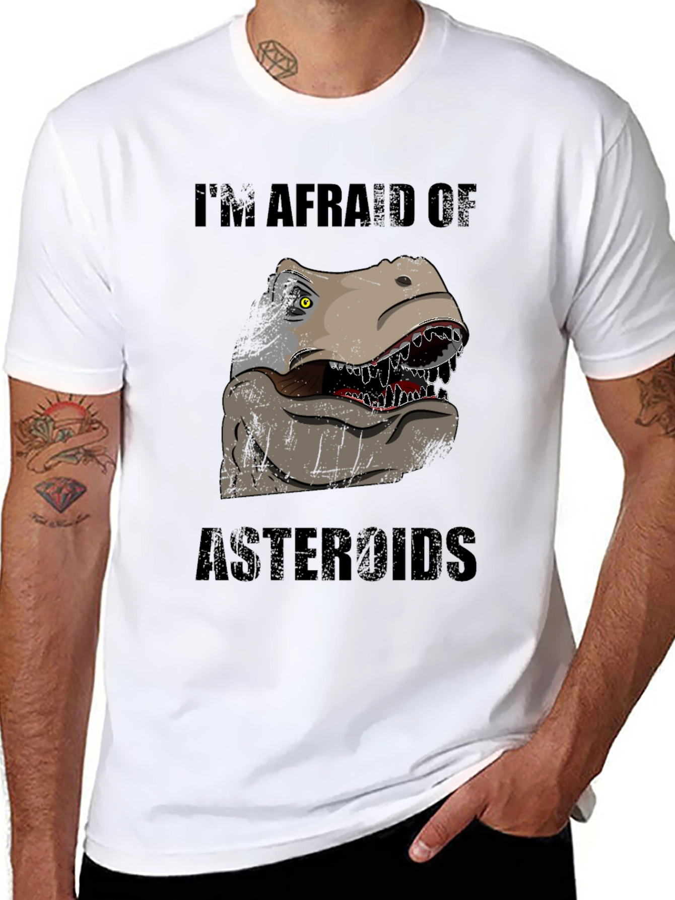 Black Dinosaur Afraid of Asteroids Graphic T-Shirt view 8